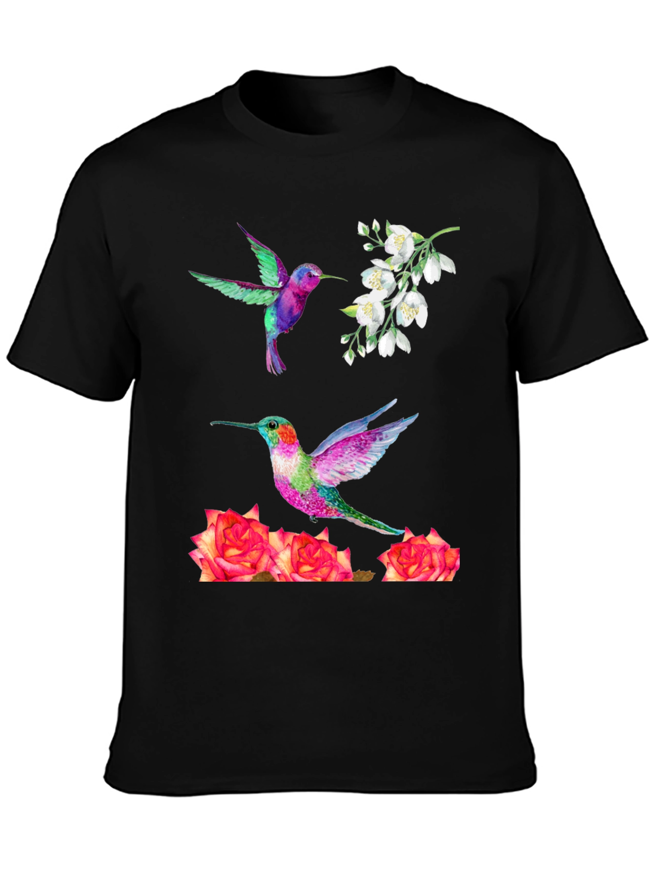 Hummingbird & Floral Print T-Shirt