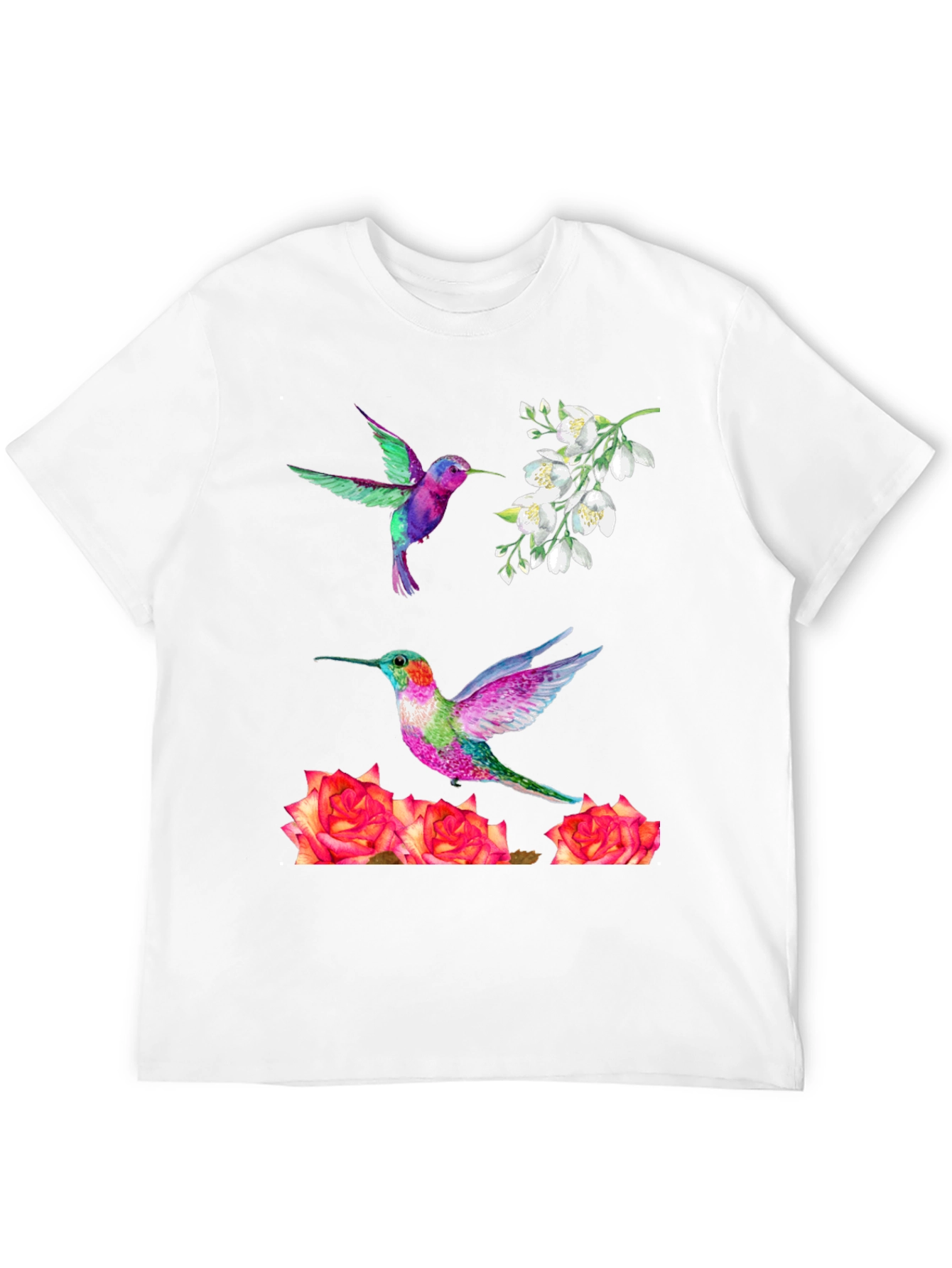 Hummingbird & Floral Print T-Shirt