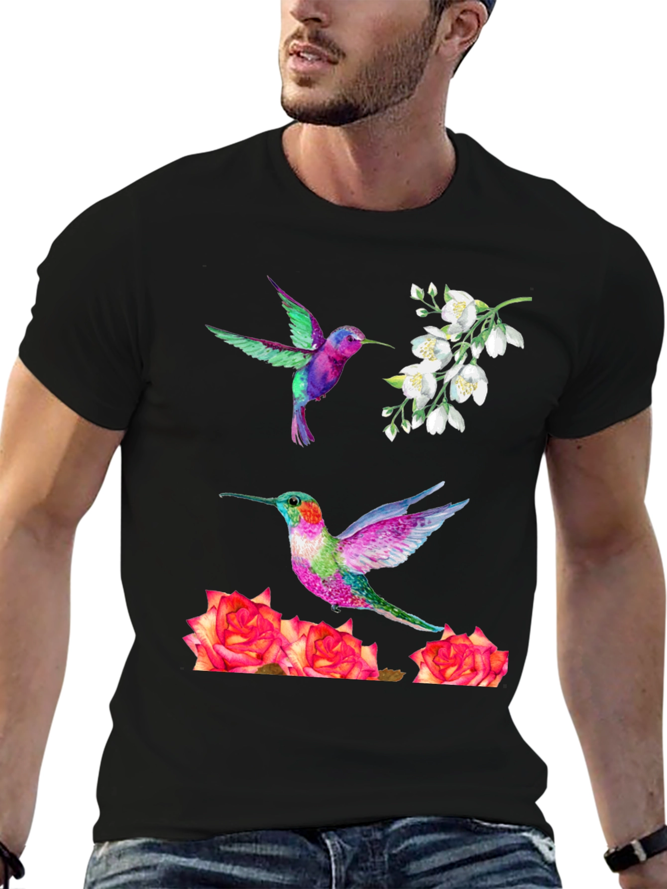 Hummingbird & Floral Print T-Shirt