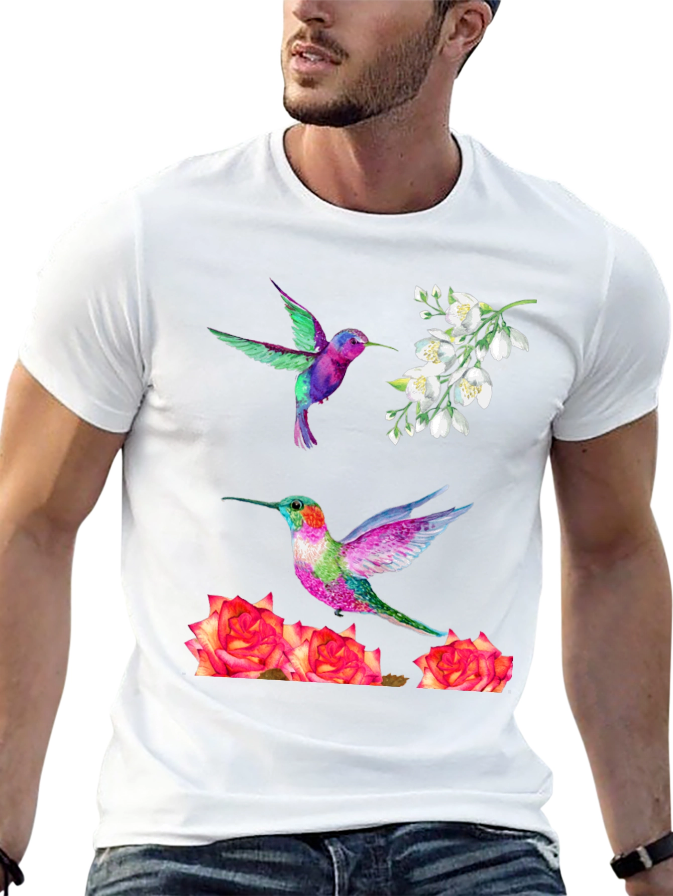Hummingbird & Floral Print T-Shirt