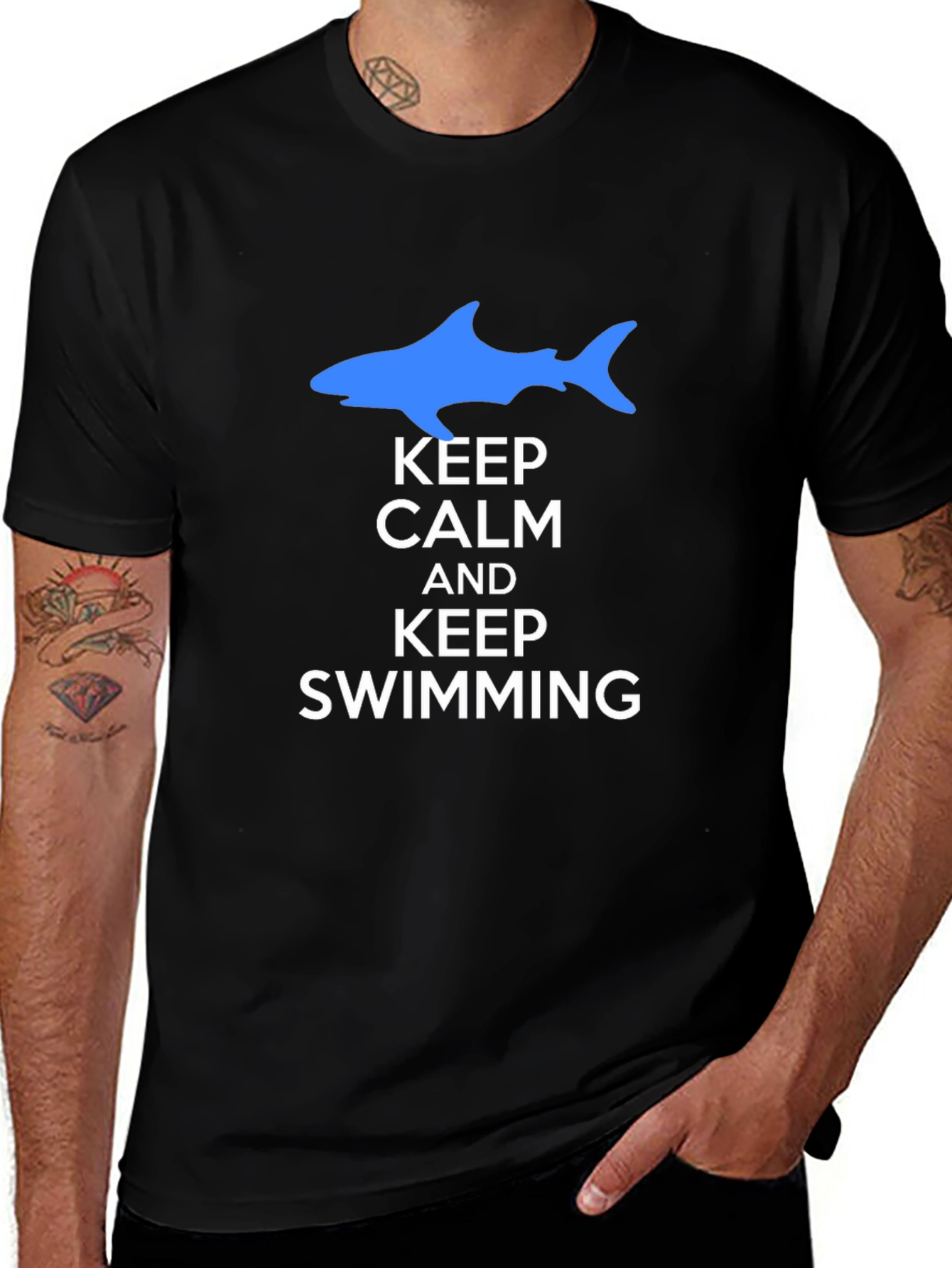 Keep Calm and Keep Swimming Black T-Shirt