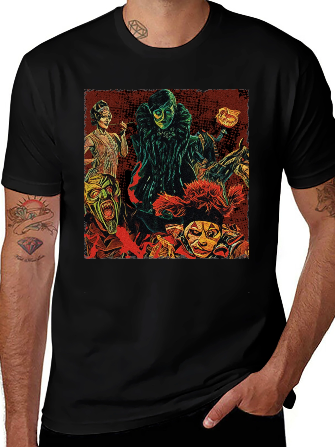 Theater Mask Graphic Tee - Bold Black Cotton