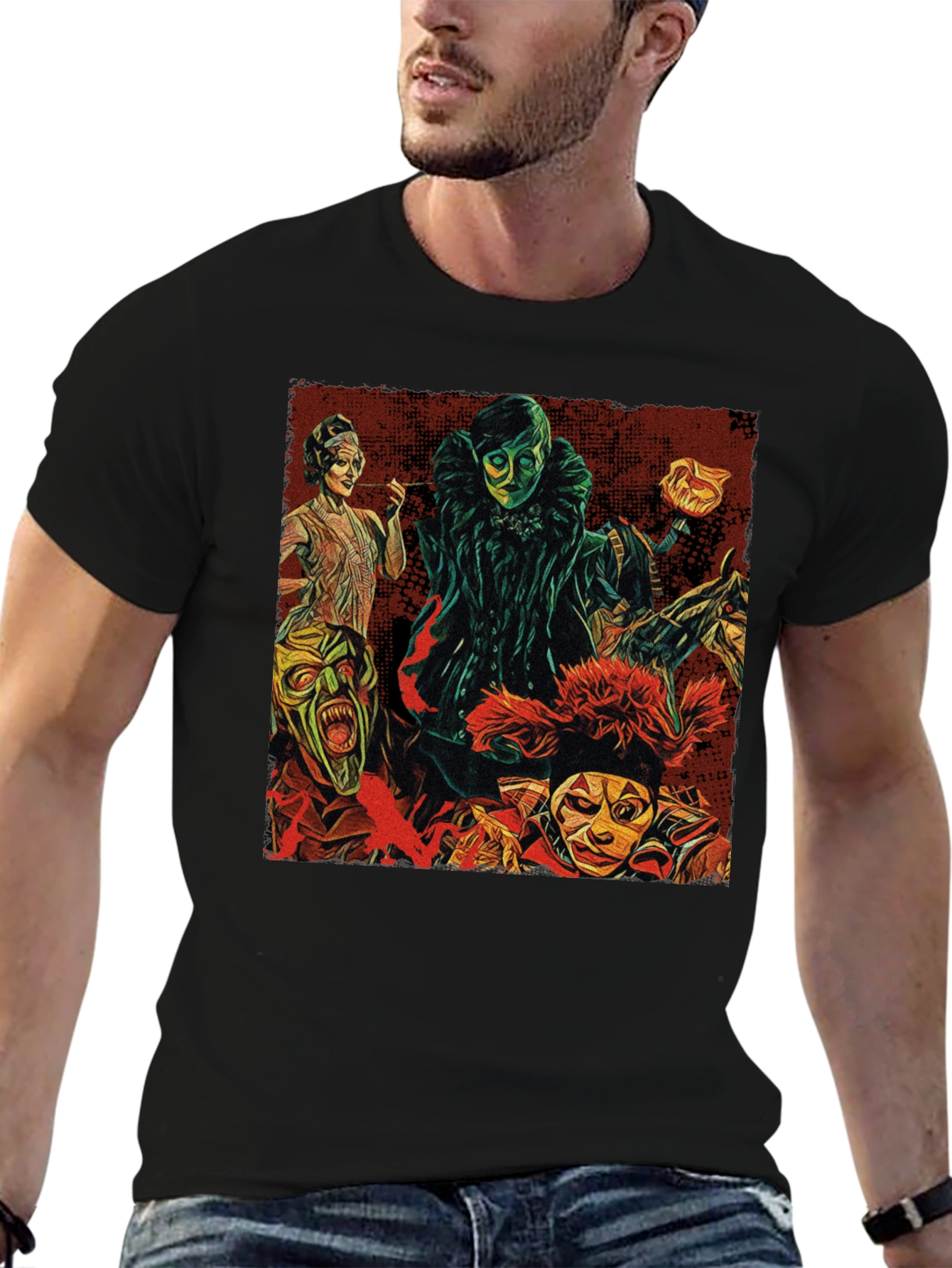Theater Mask Graphic Tee - Bold Black Cotton