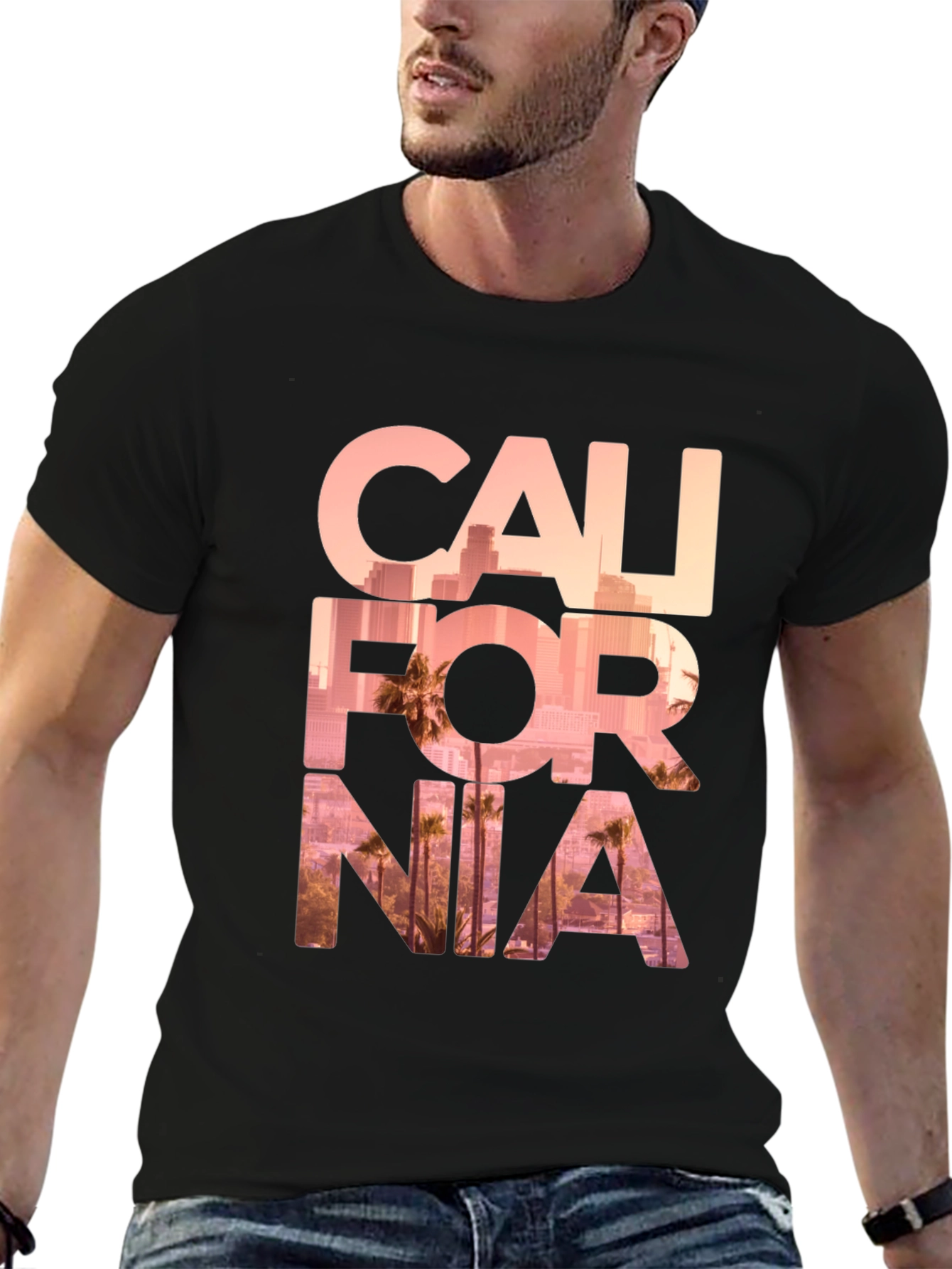 California Skyline Graphic Tee - Black Cotton T-Shirt