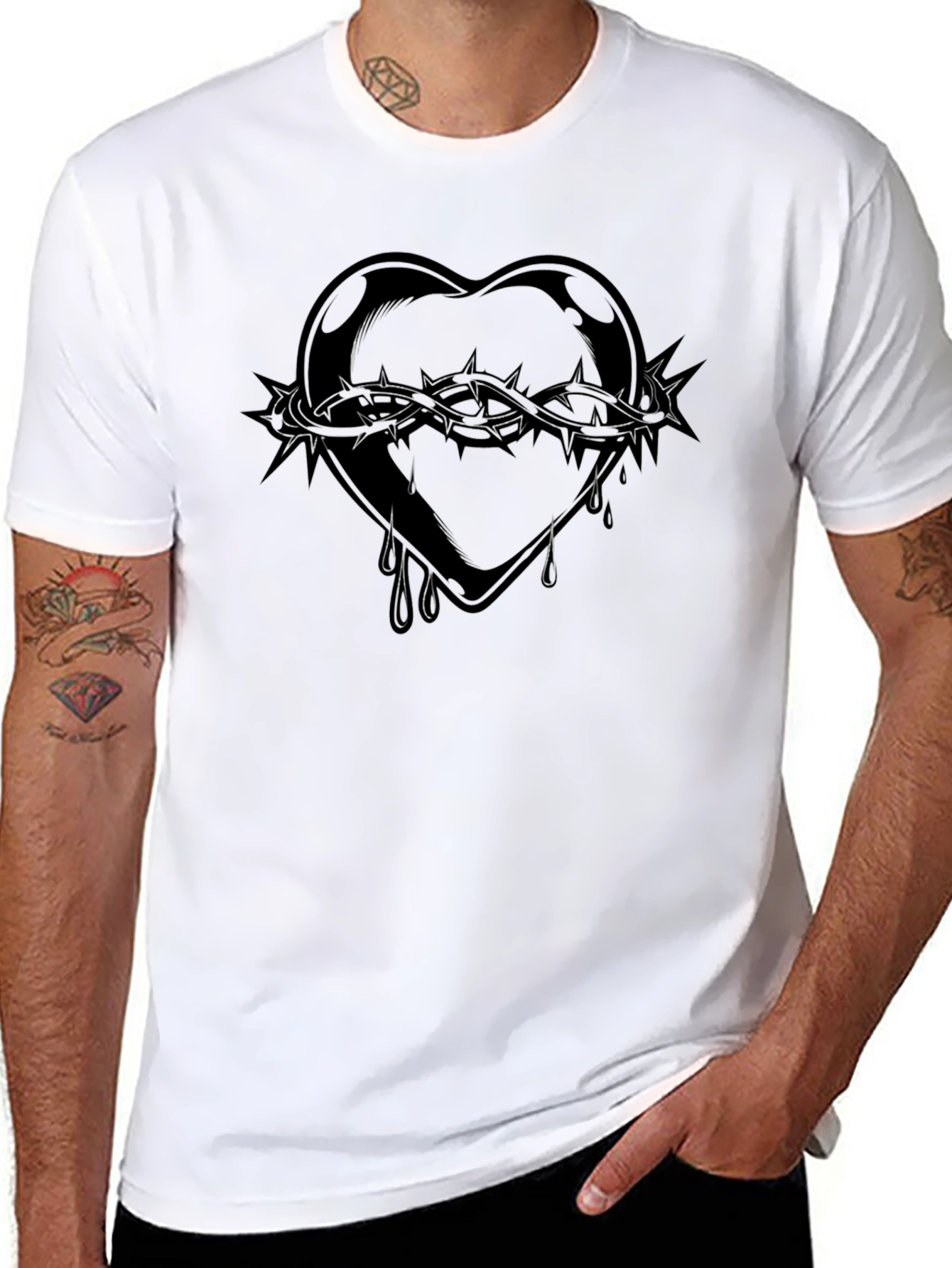 Edgy Heart of Thorns Graphic Black T-Shirt