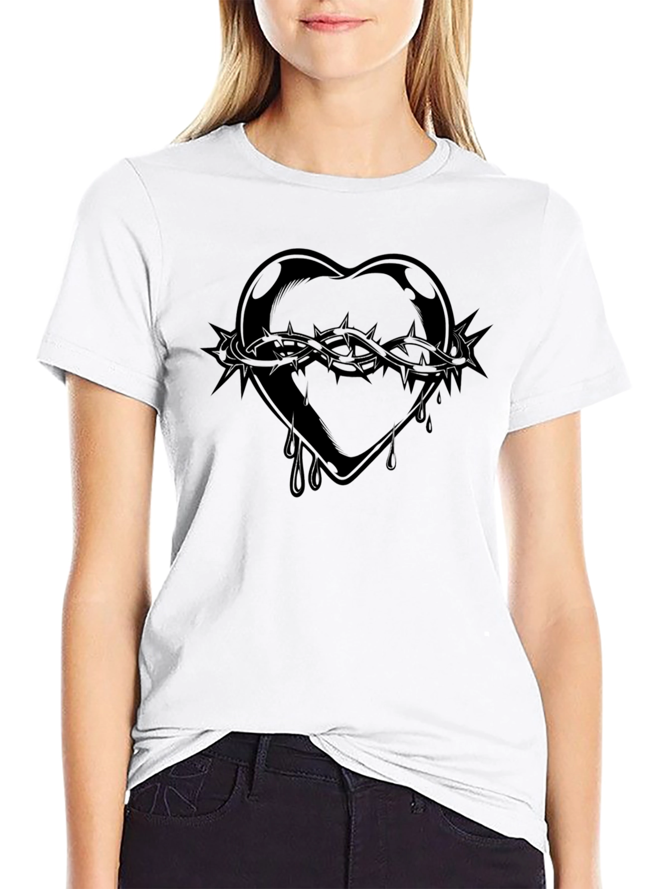 Edgy Heart of Thorns Graphic Black T-Shirt