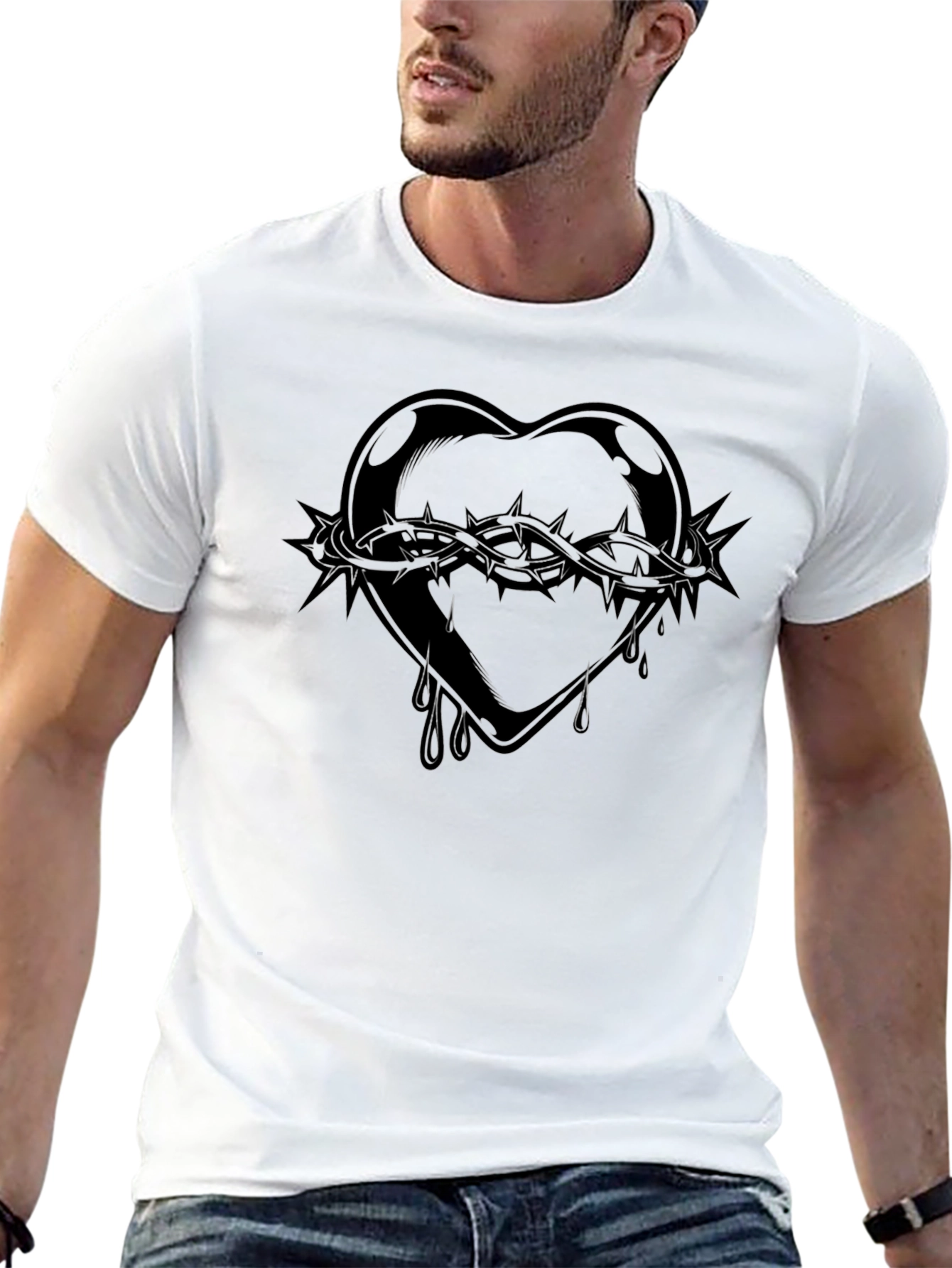 Edgy Heart of Thorns Graphic Black T-Shirt