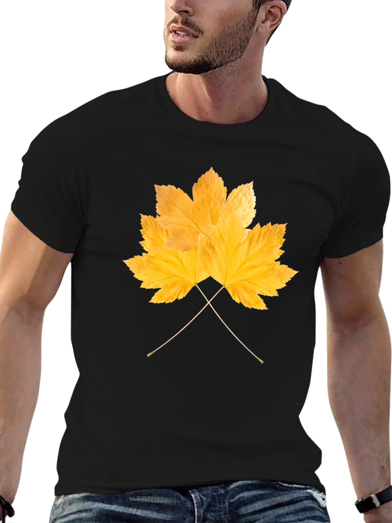 Autumn Leaf Graphic T-Shirt - Black Cotton Tee