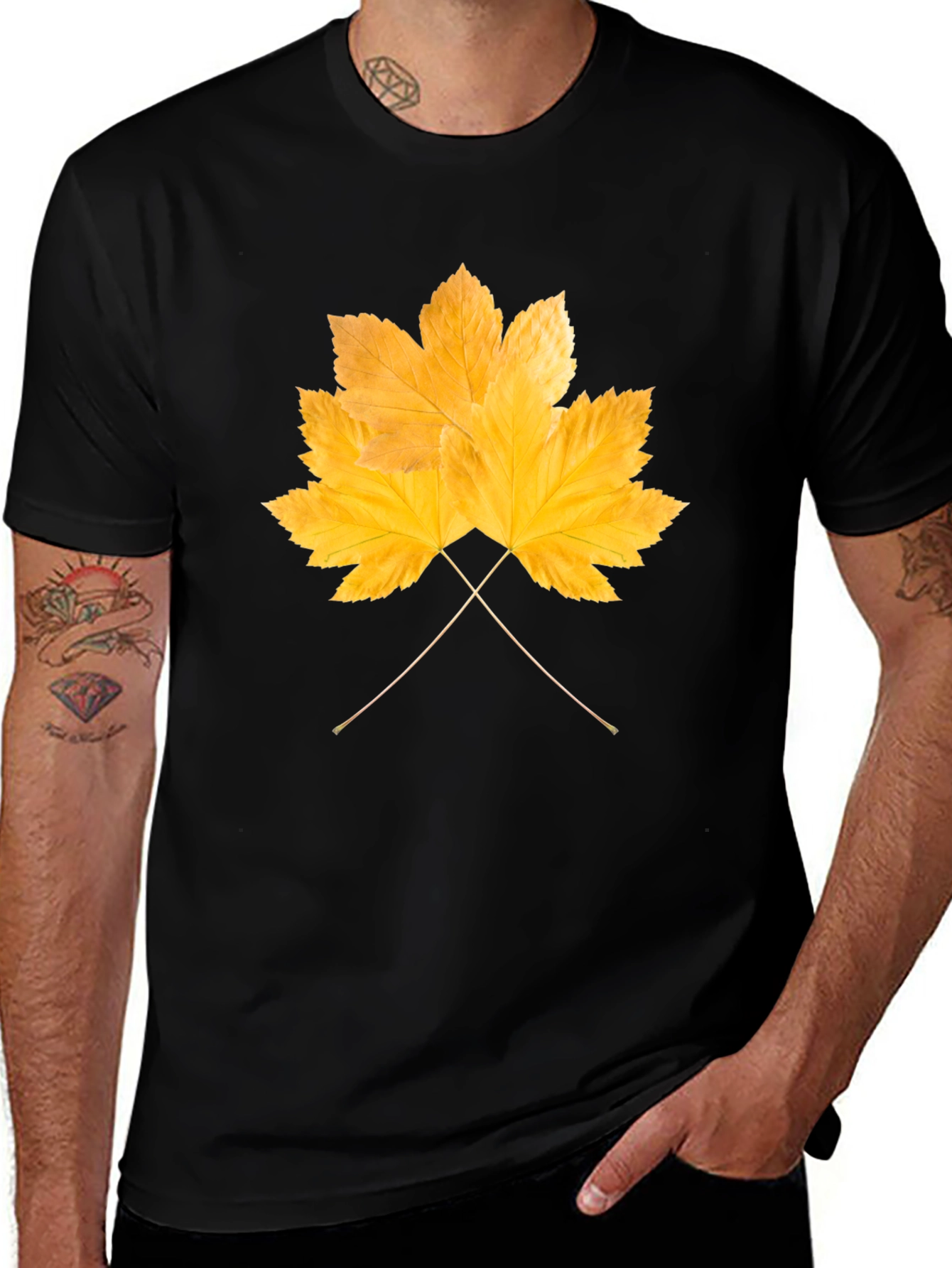 Autumn Leaf Graphic T-Shirt - Black Cotton Tee