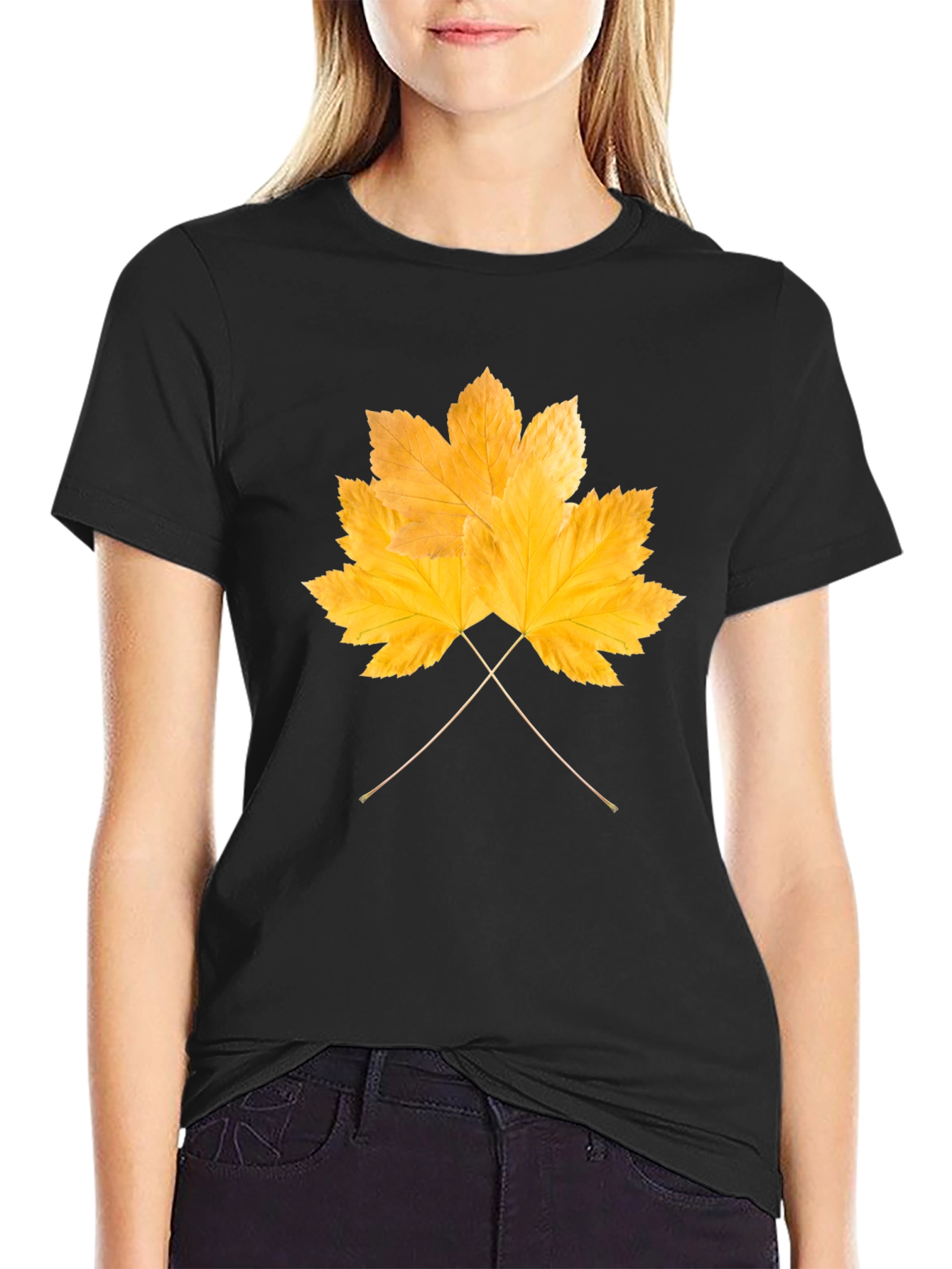 Autumn Leaf Graphic T-Shirt - Black Cotton Tee