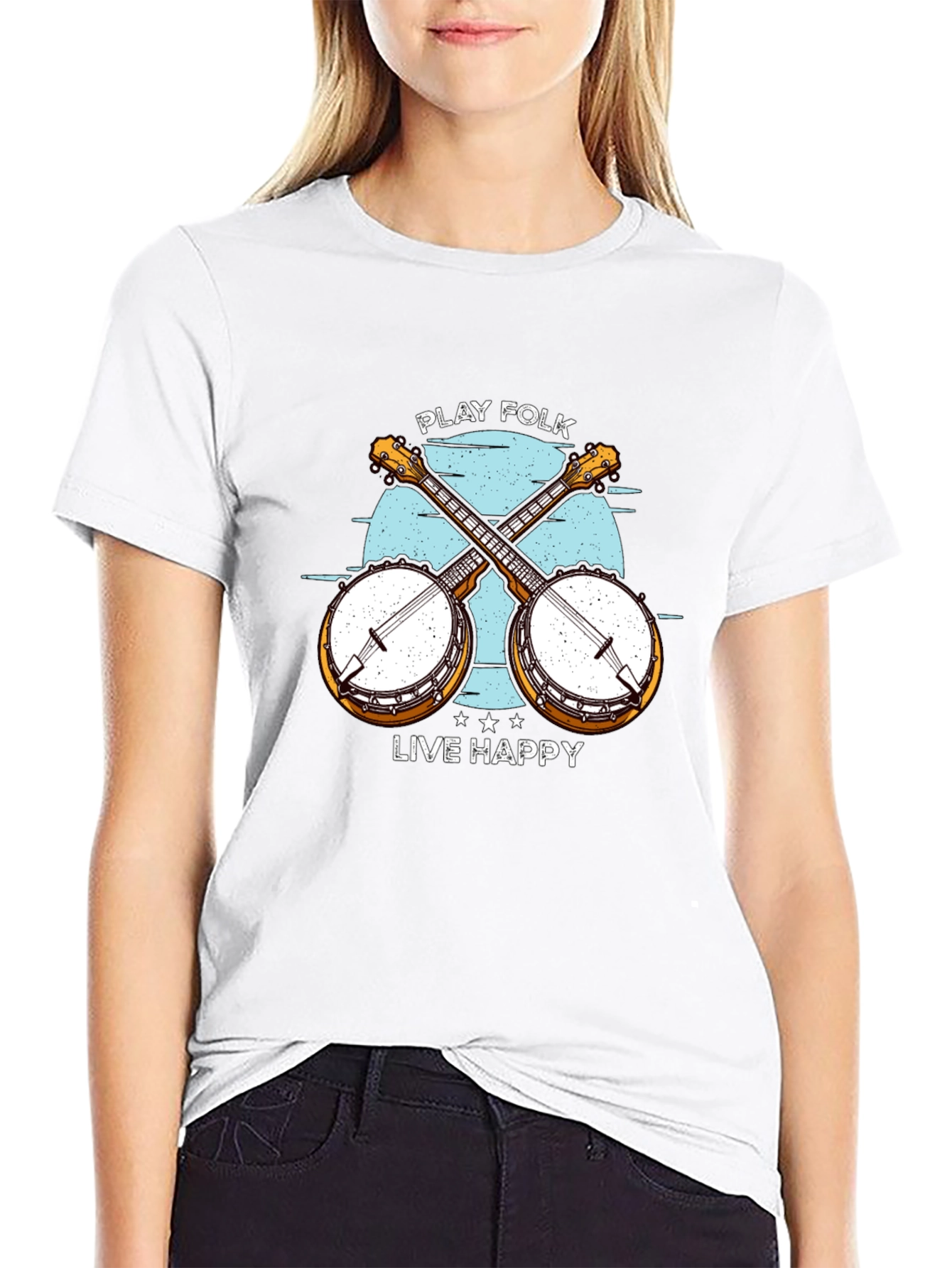 Play Folk Live Happy Banjo Graphic Tee