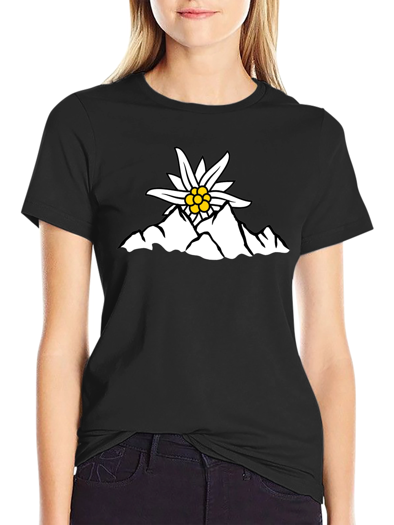 Edelweiss Mountain Graphic T-Shirt - Black