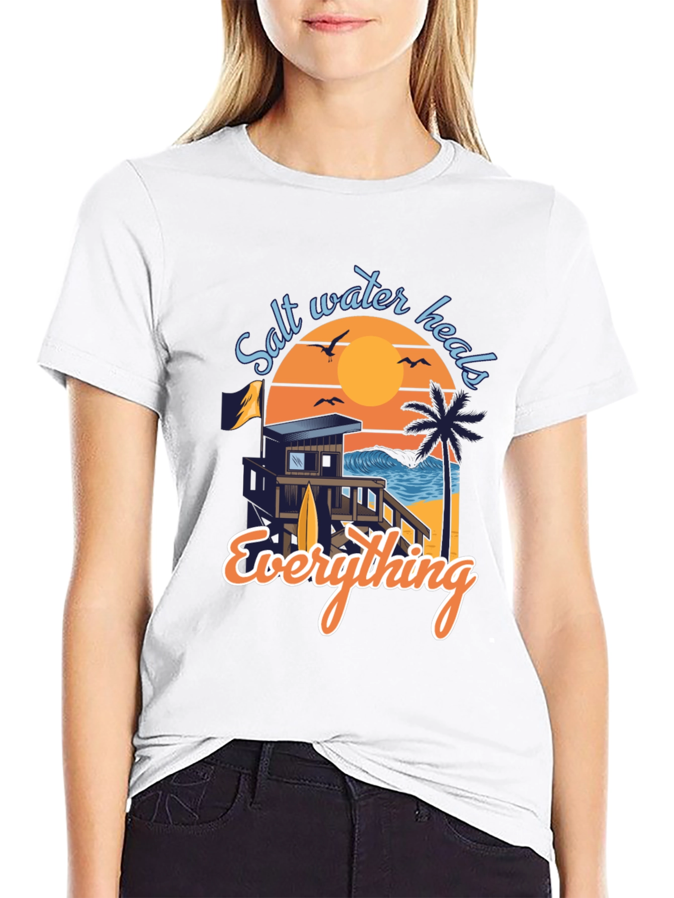 Salt Water Heals Everything Black Graphic Tee