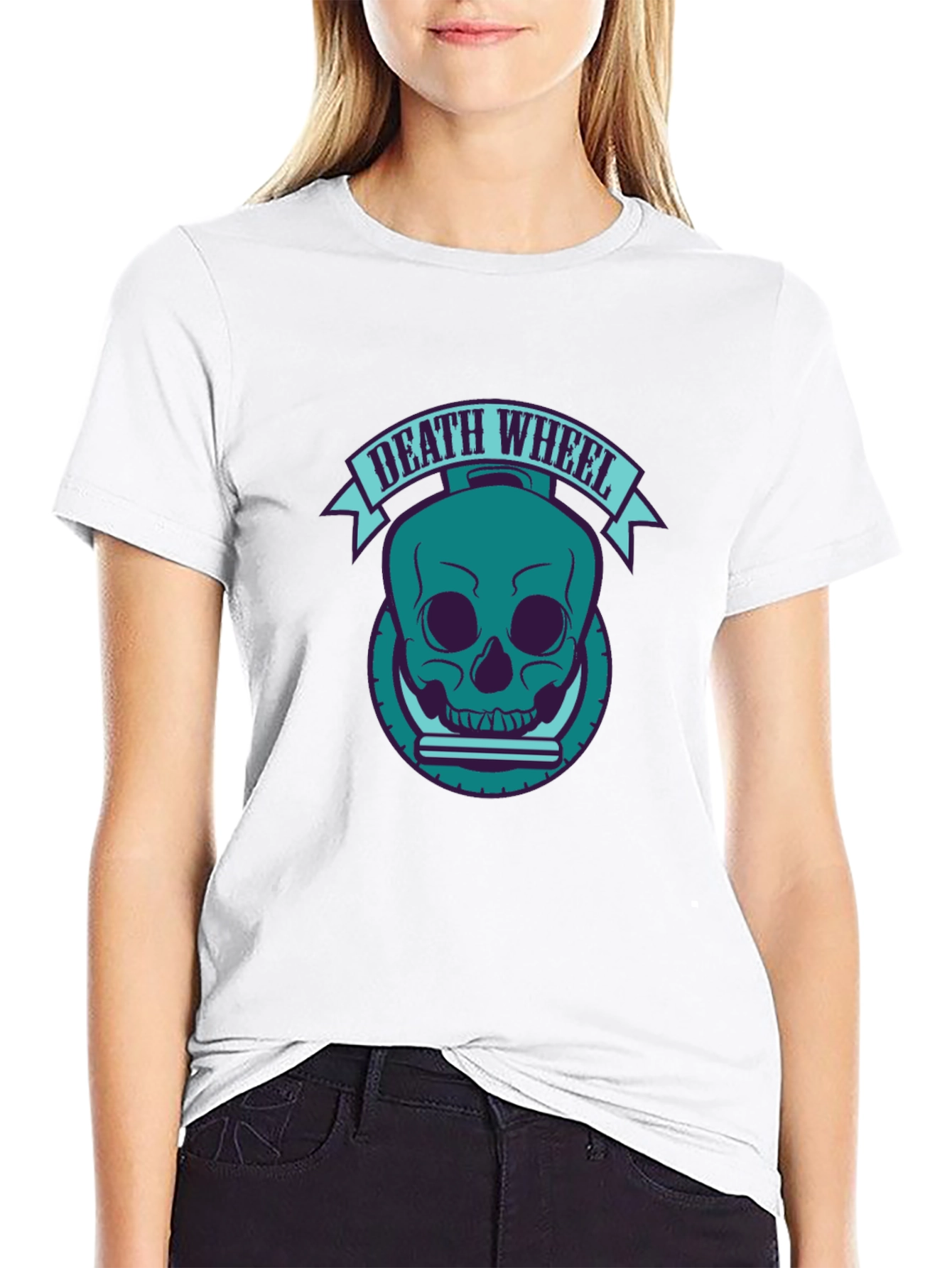 Death Wheel Skull Graphic Tee - Black
