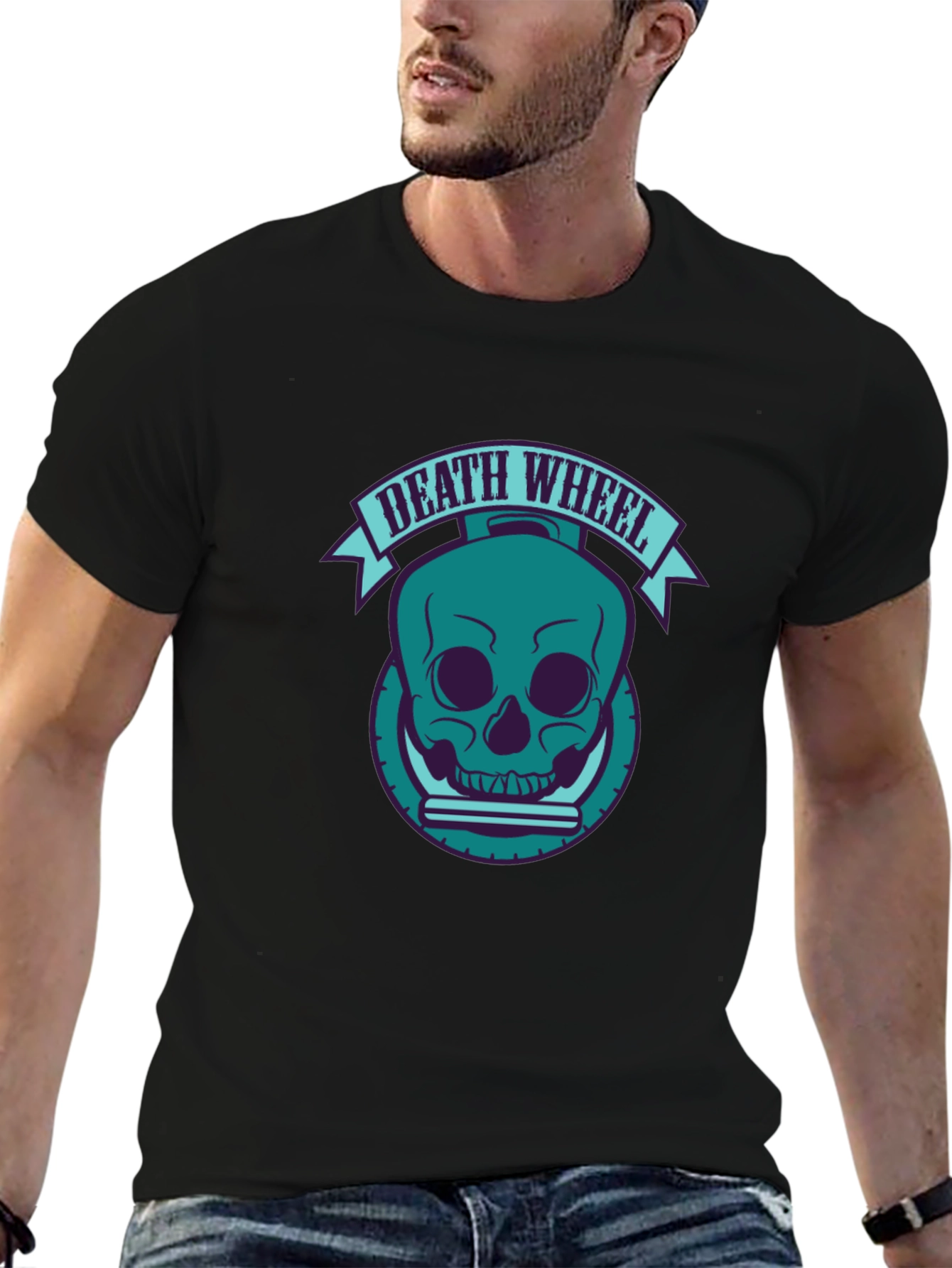 Death Wheel Skull Graphic Tee - Black