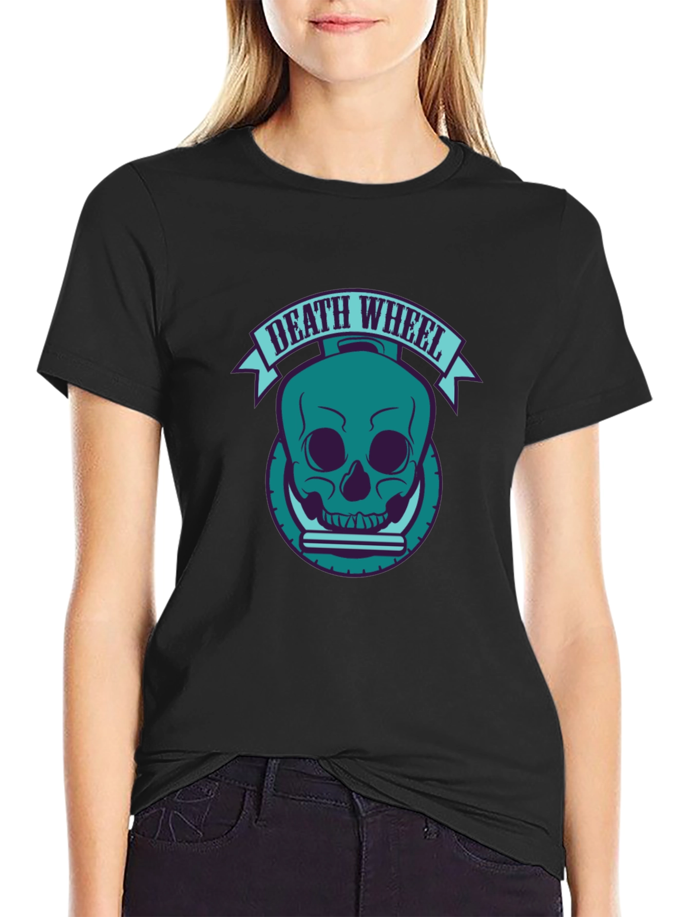 Death Wheel Skull Graphic Tee - Black
