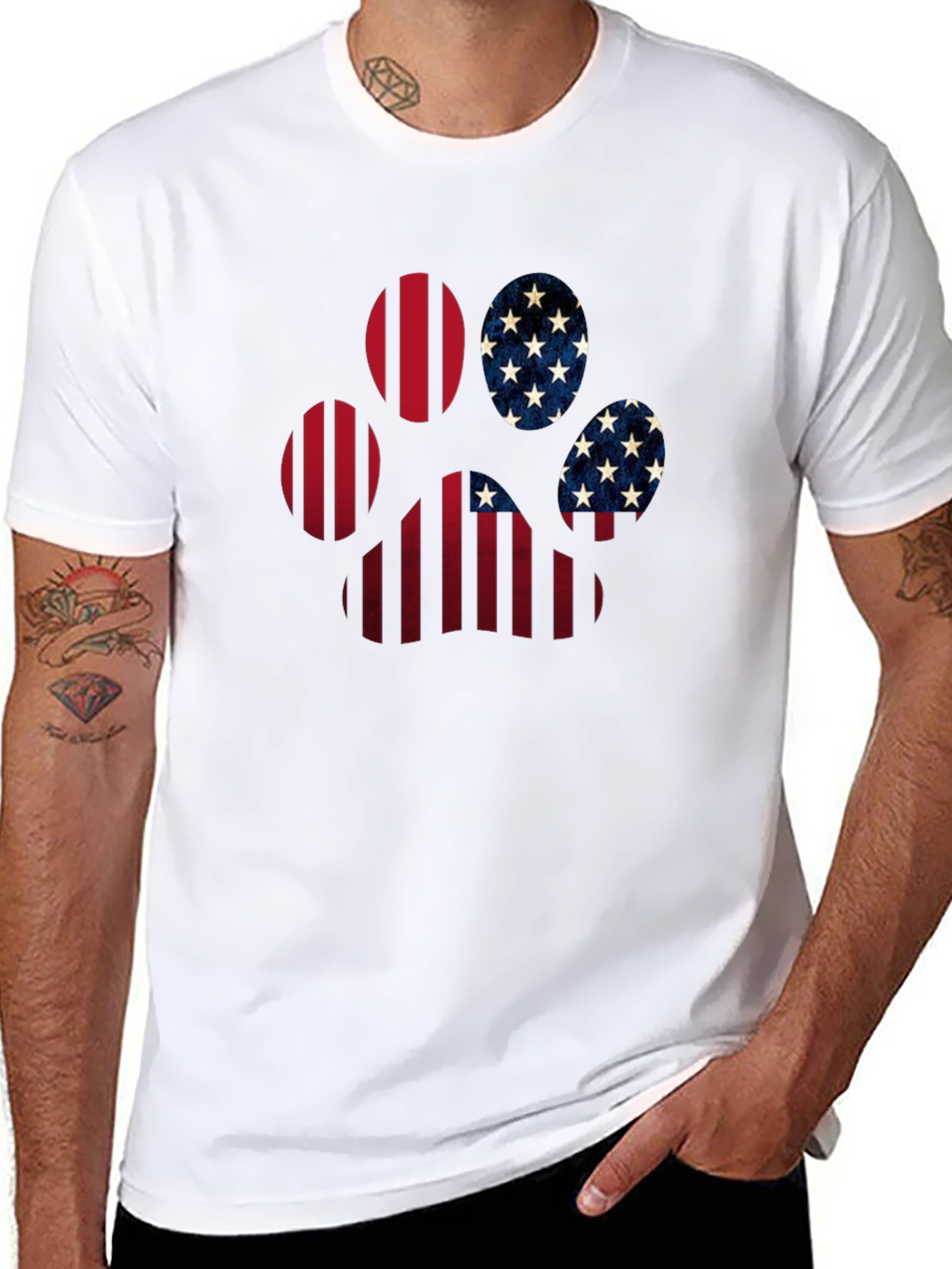 Patriotic Paw Print T-Shirt - USA Flag Design