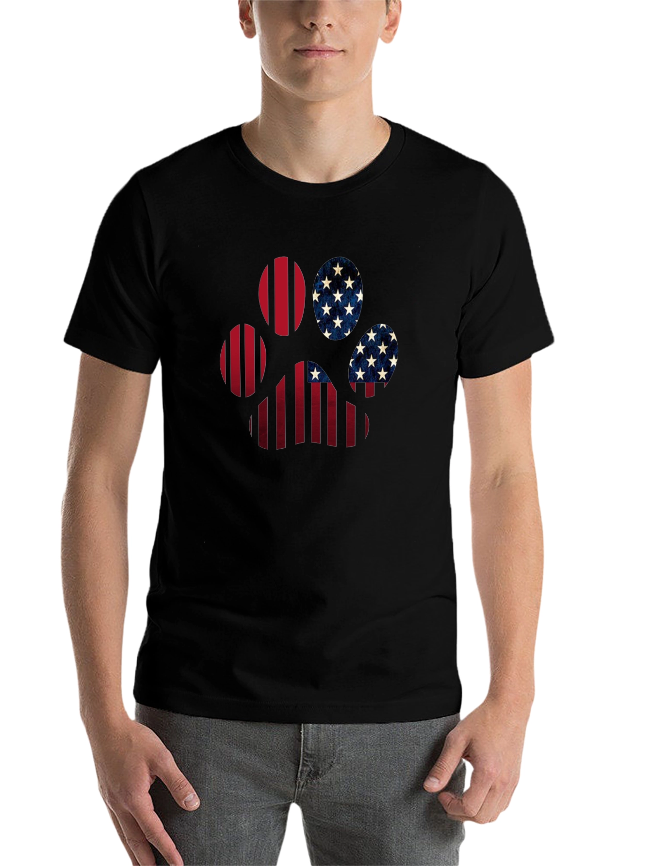 Patriotic Paw Print T-Shirt - USA Flag Design