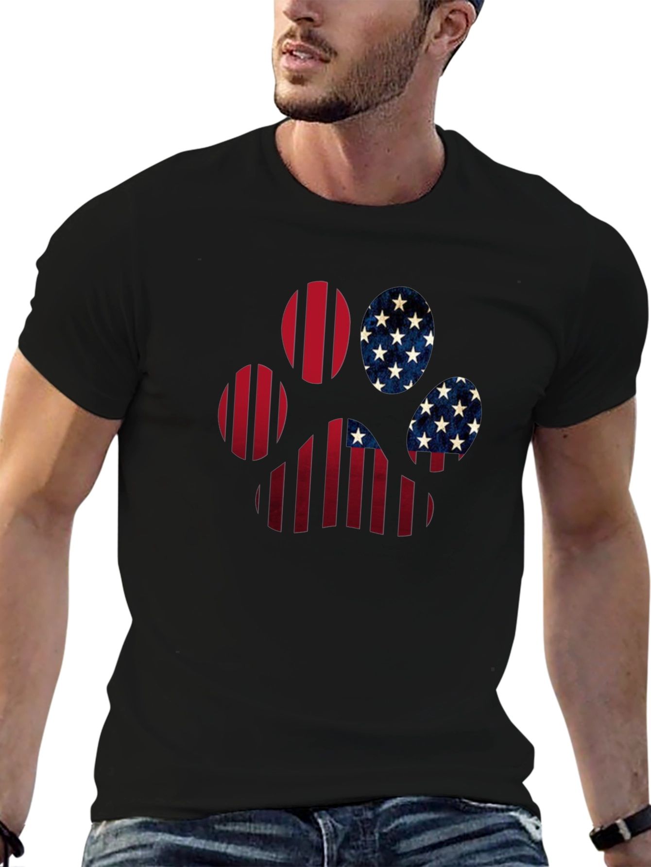 Patriotic Paw Print T-Shirt - USA Flag Design