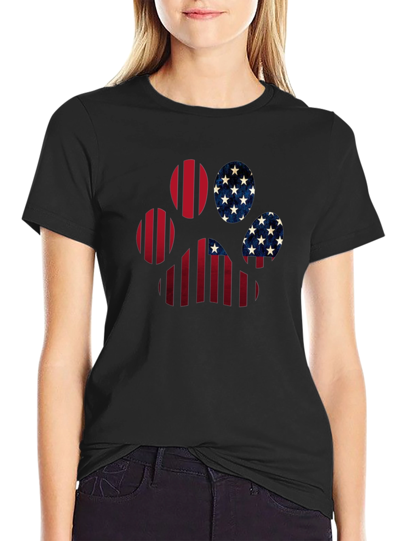 Patriotic Paw Print T-Shirt - USA Flag Design