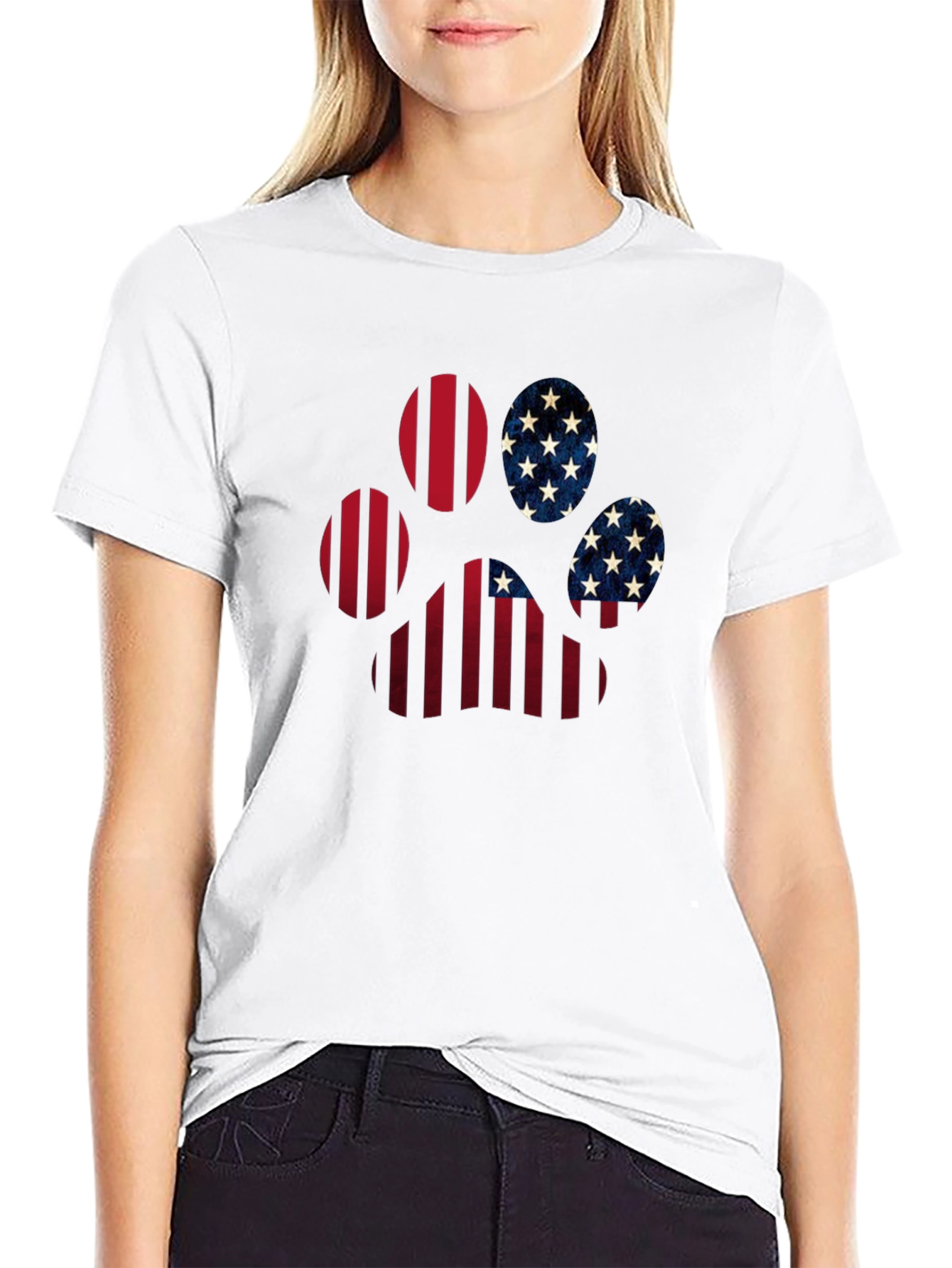 Patriotic Paw Print T-Shirt - USA Flag Design