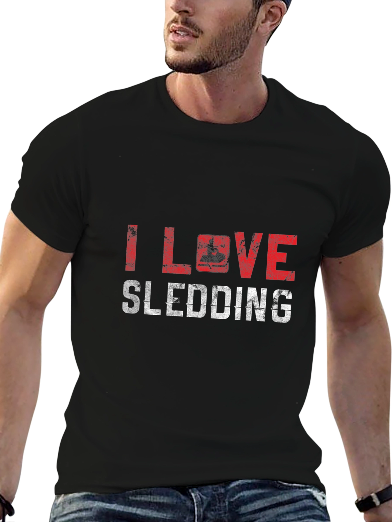 I Love Sledding T-Shirt Black