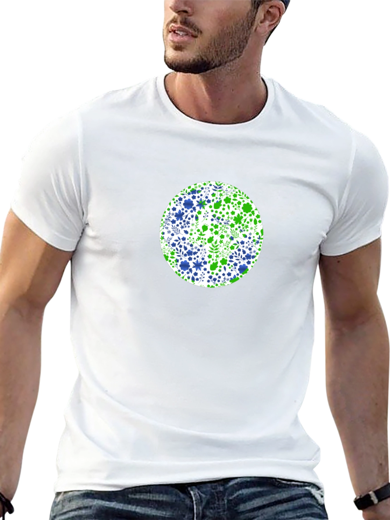 Floral Circle Tee - Green & Blue Design