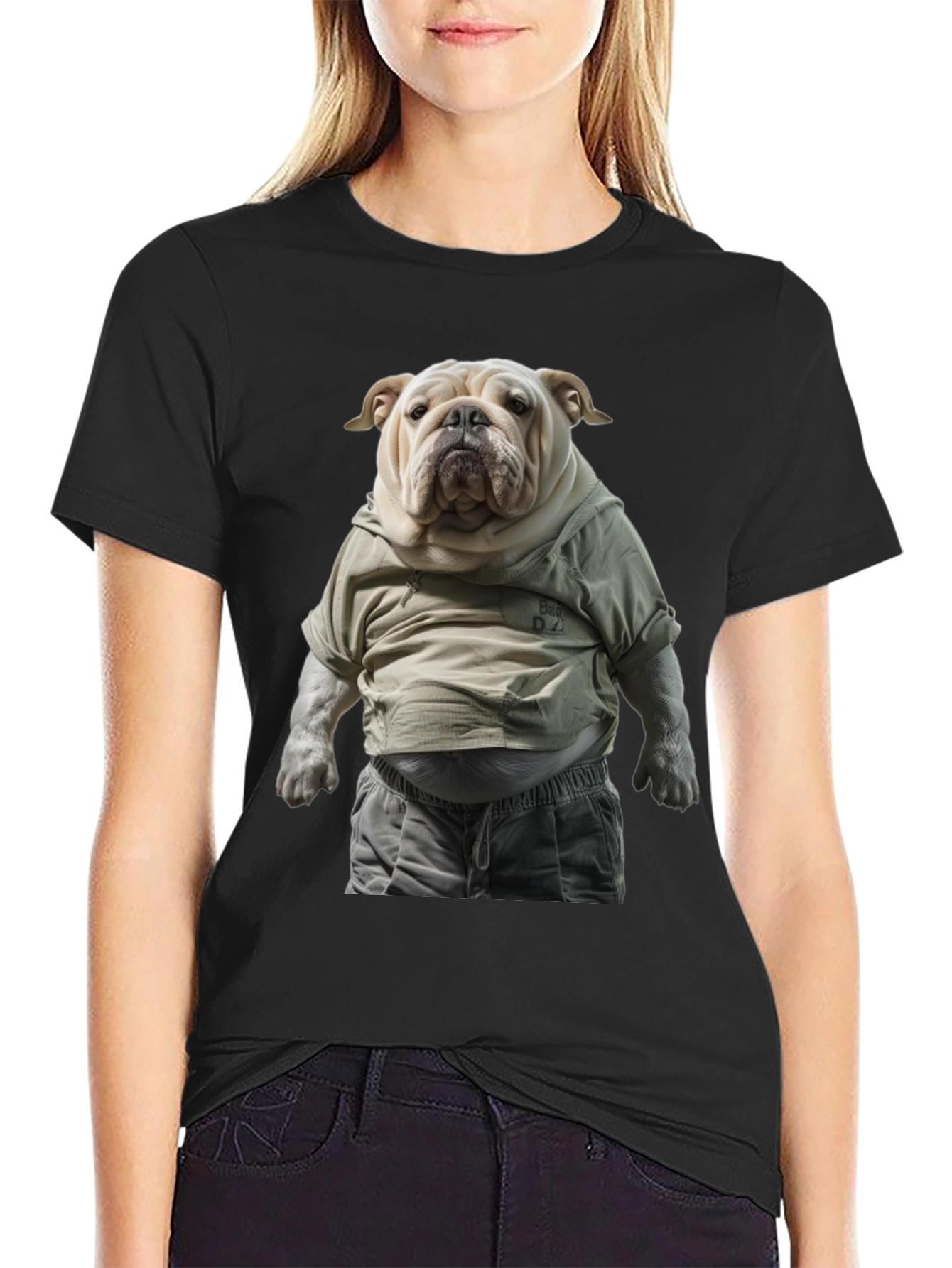 Bulldog in Hoodie Graphic Tee