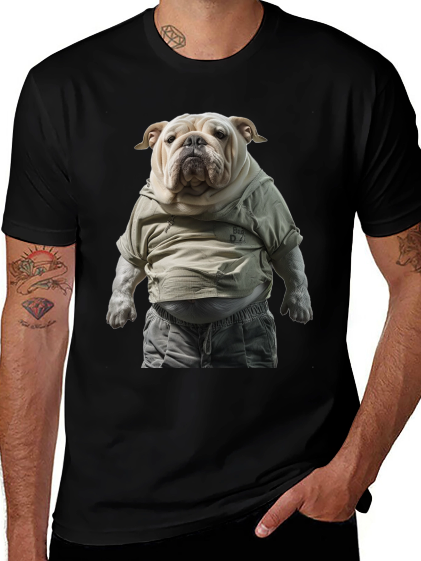 Bulldog in Hoodie Graphic Tee