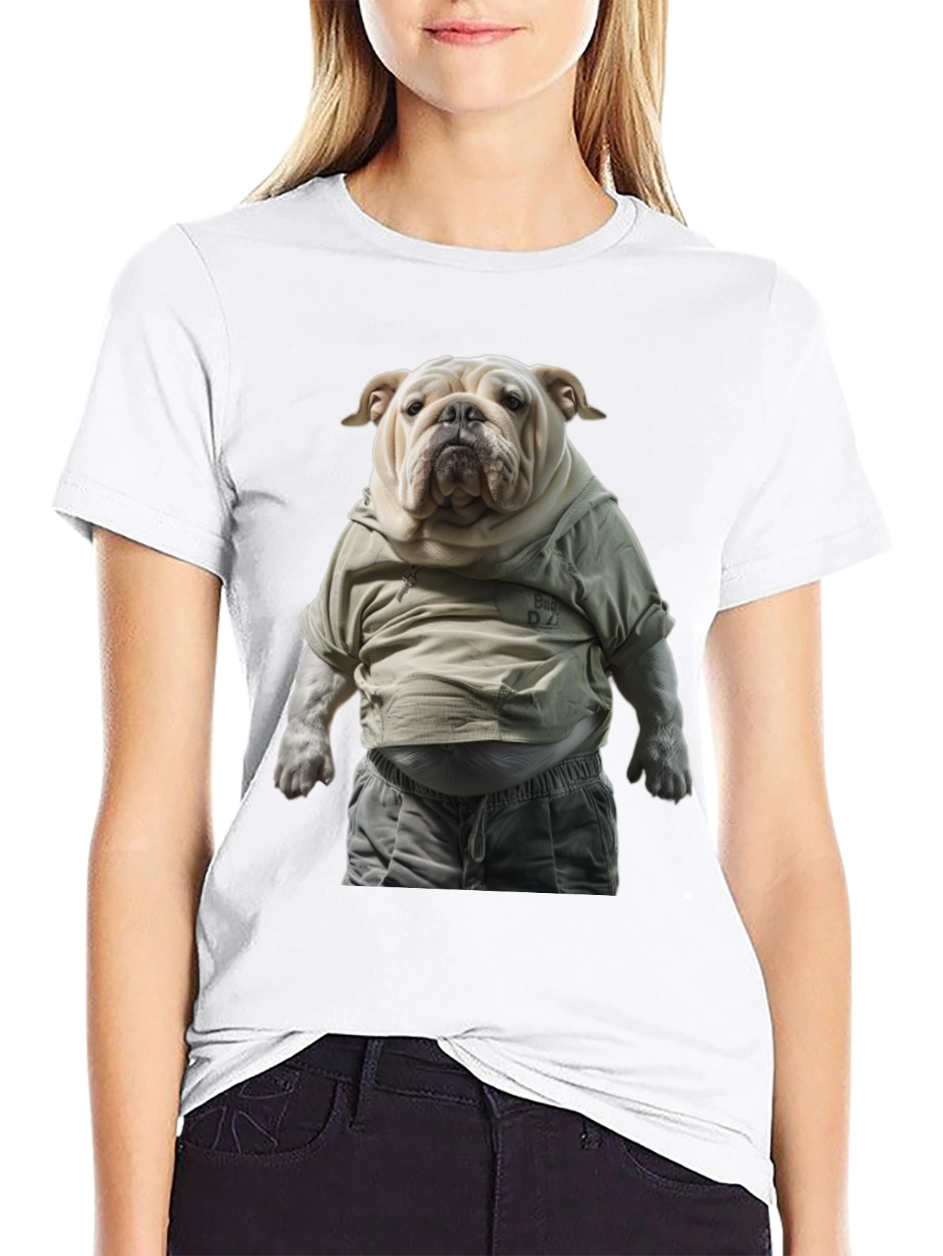 Bulldog in Hoodie Graphic Tee