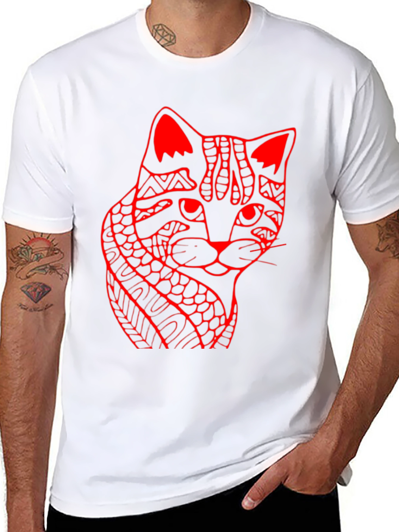 Abstract Cat Print Black T-Shirt
