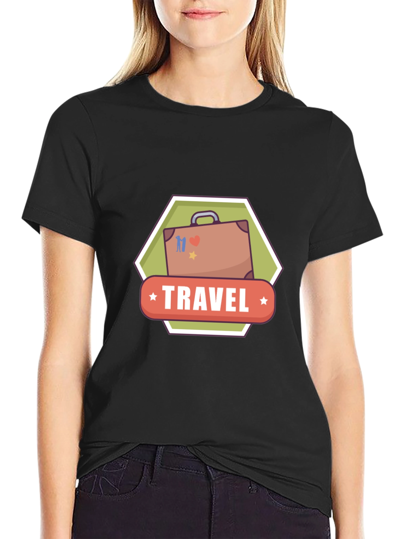 Travel Suitcase Graphic Black T-Shirt