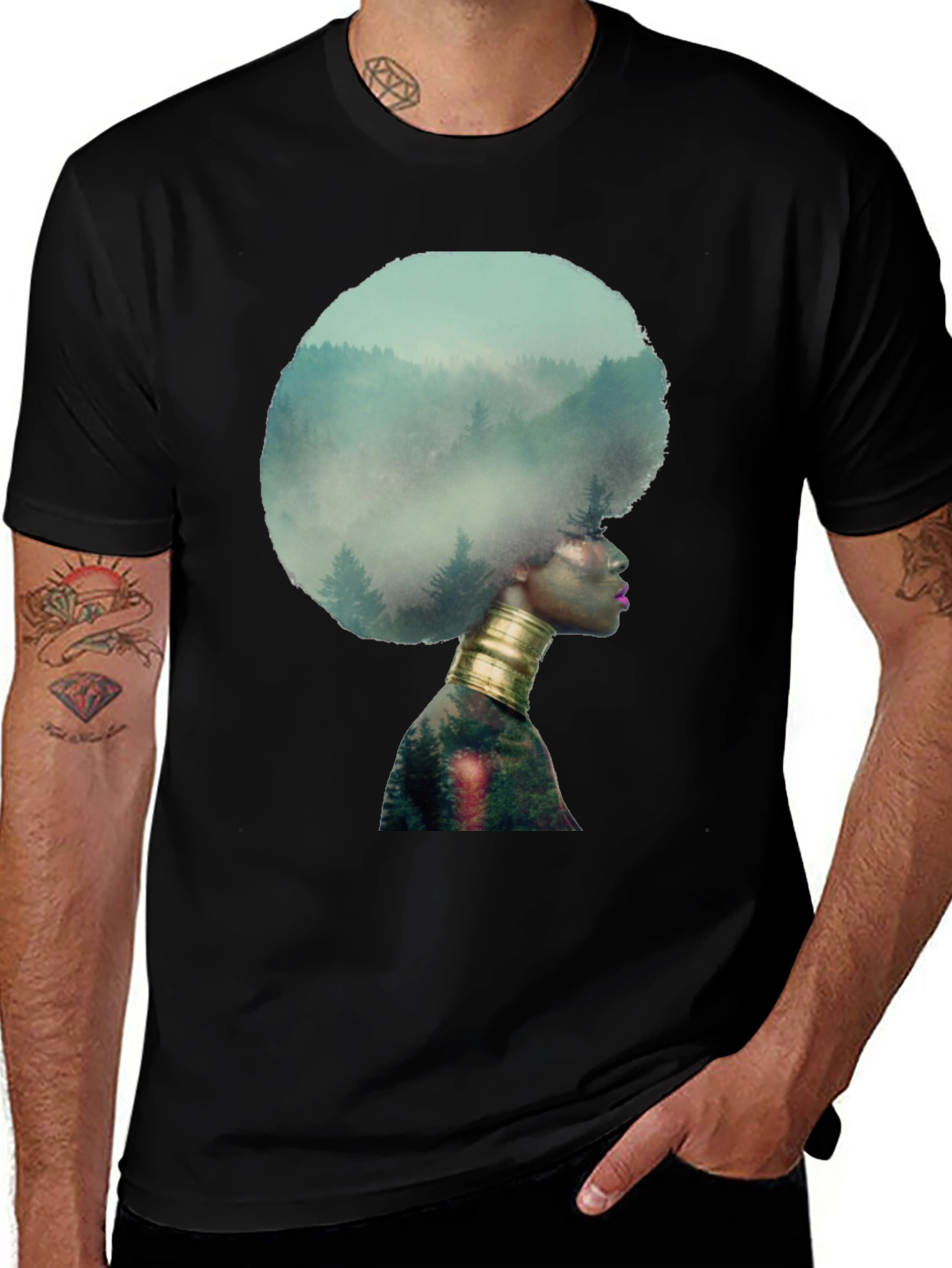 Nature Afro Graphic Tee - Black
