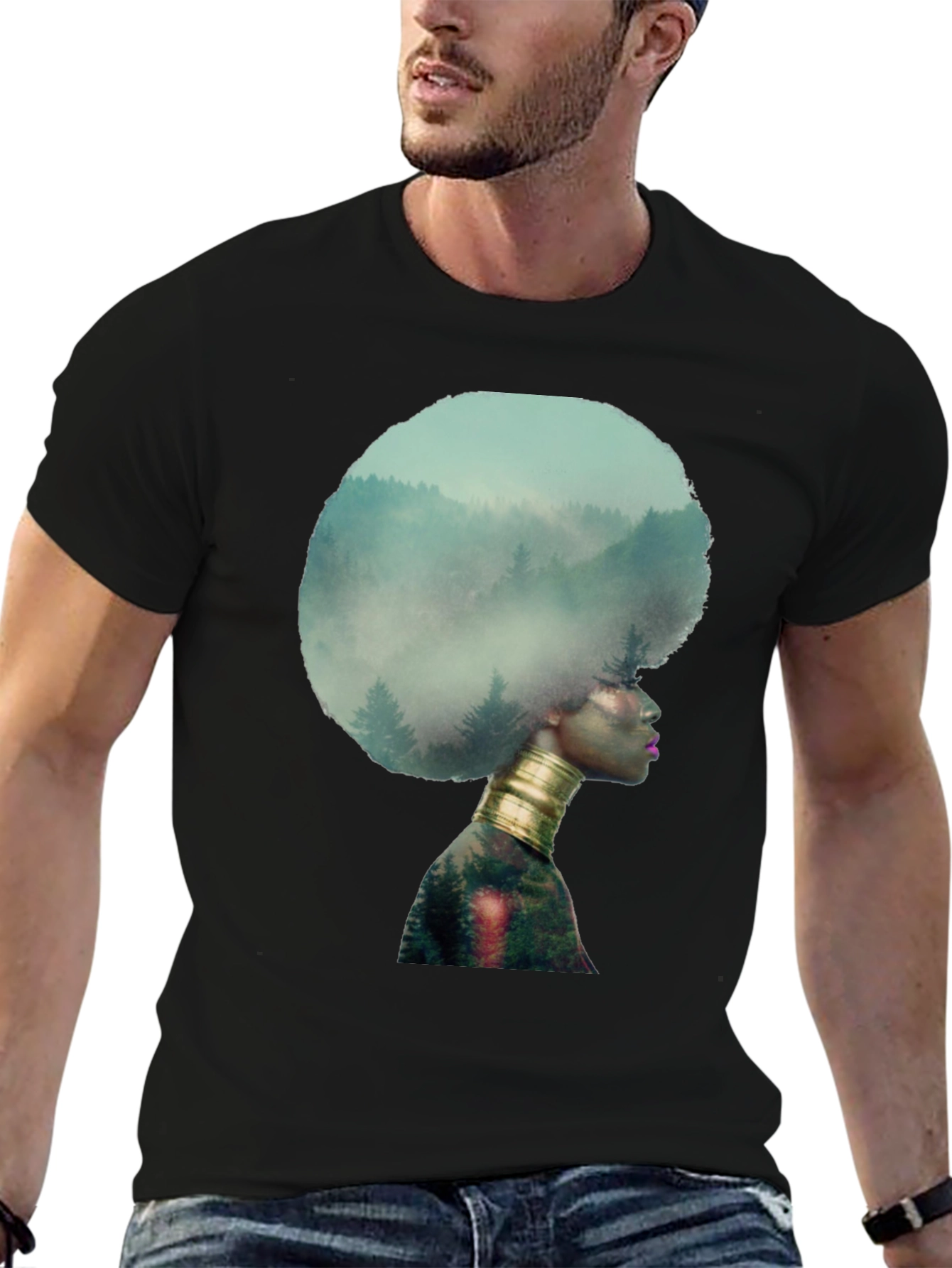 Nature Afro Graphic Tee - Black