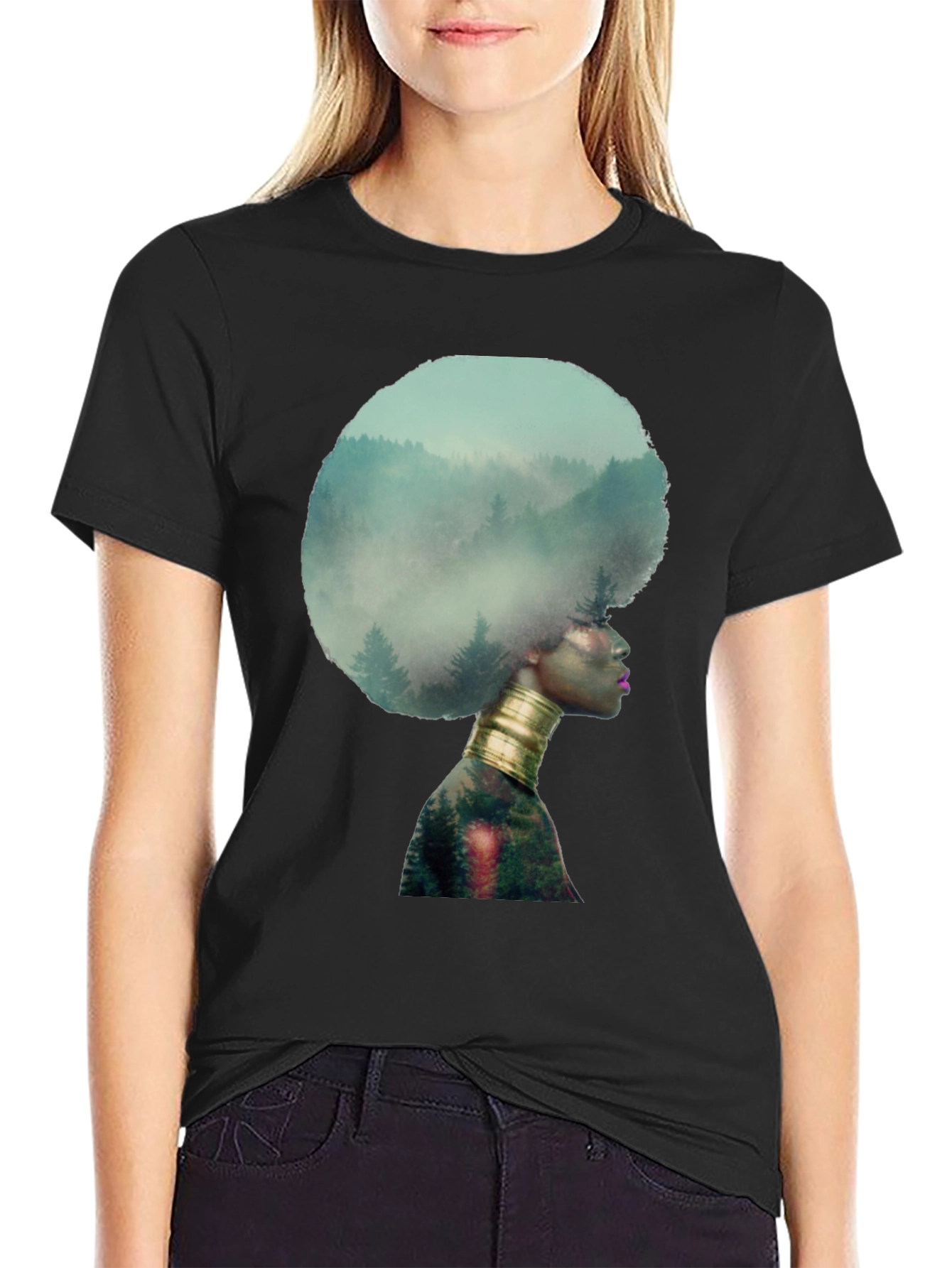 Nature Afro Graphic Tee - Black
