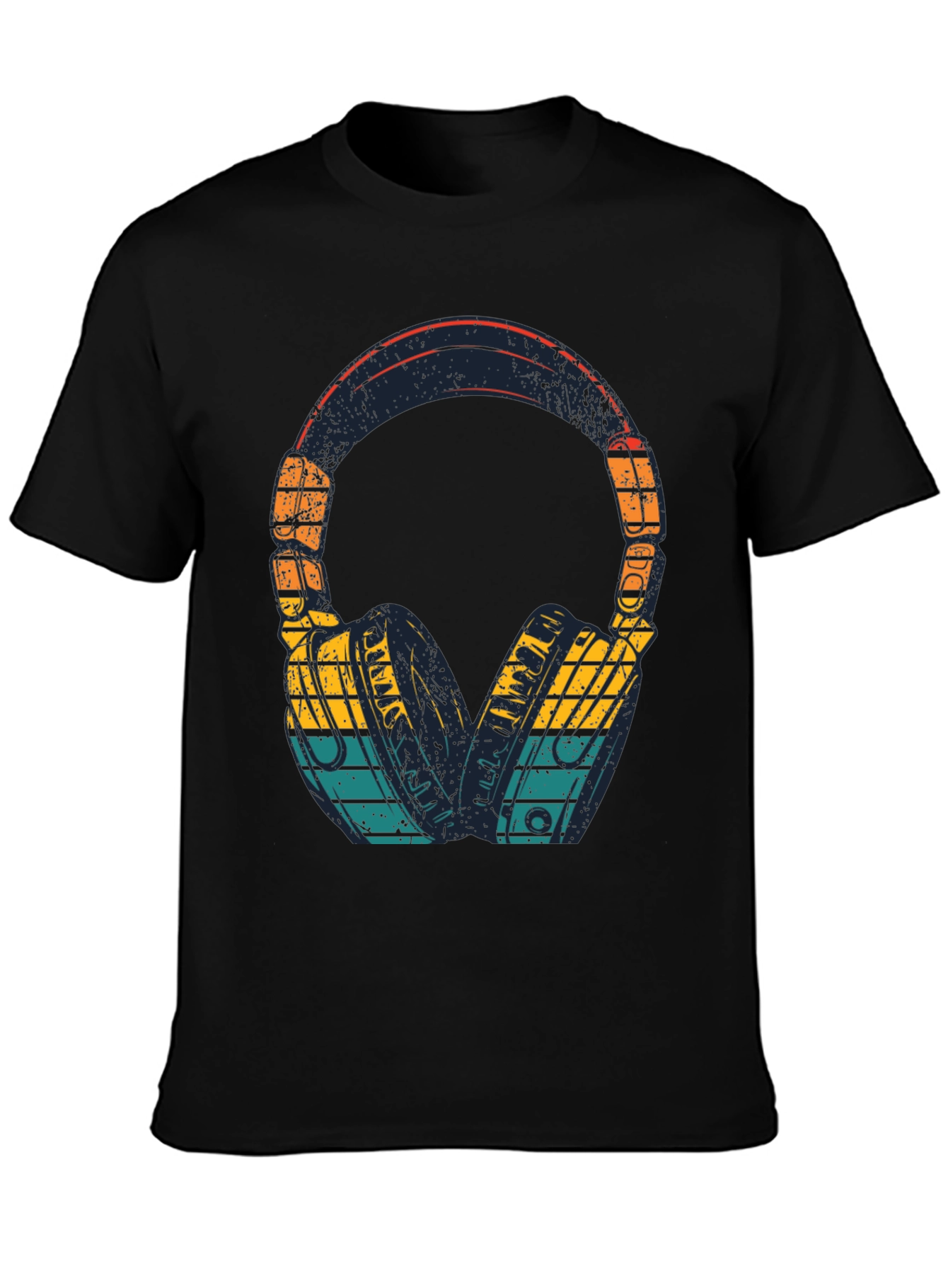 Retro Headphones Graphic Tee - Black Cotton Blend