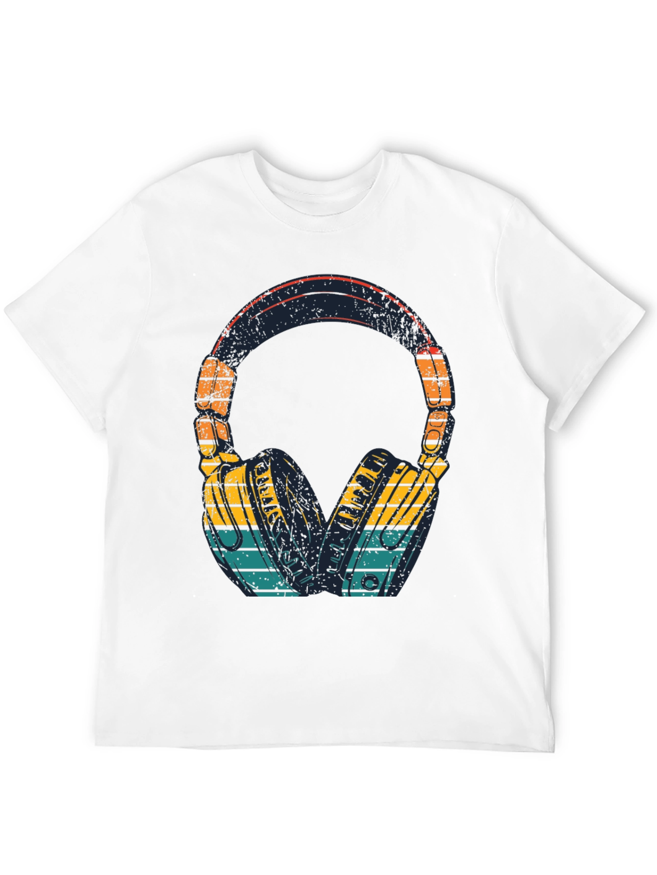 Retro Headphones Graphic Tee - Black Cotton Blend