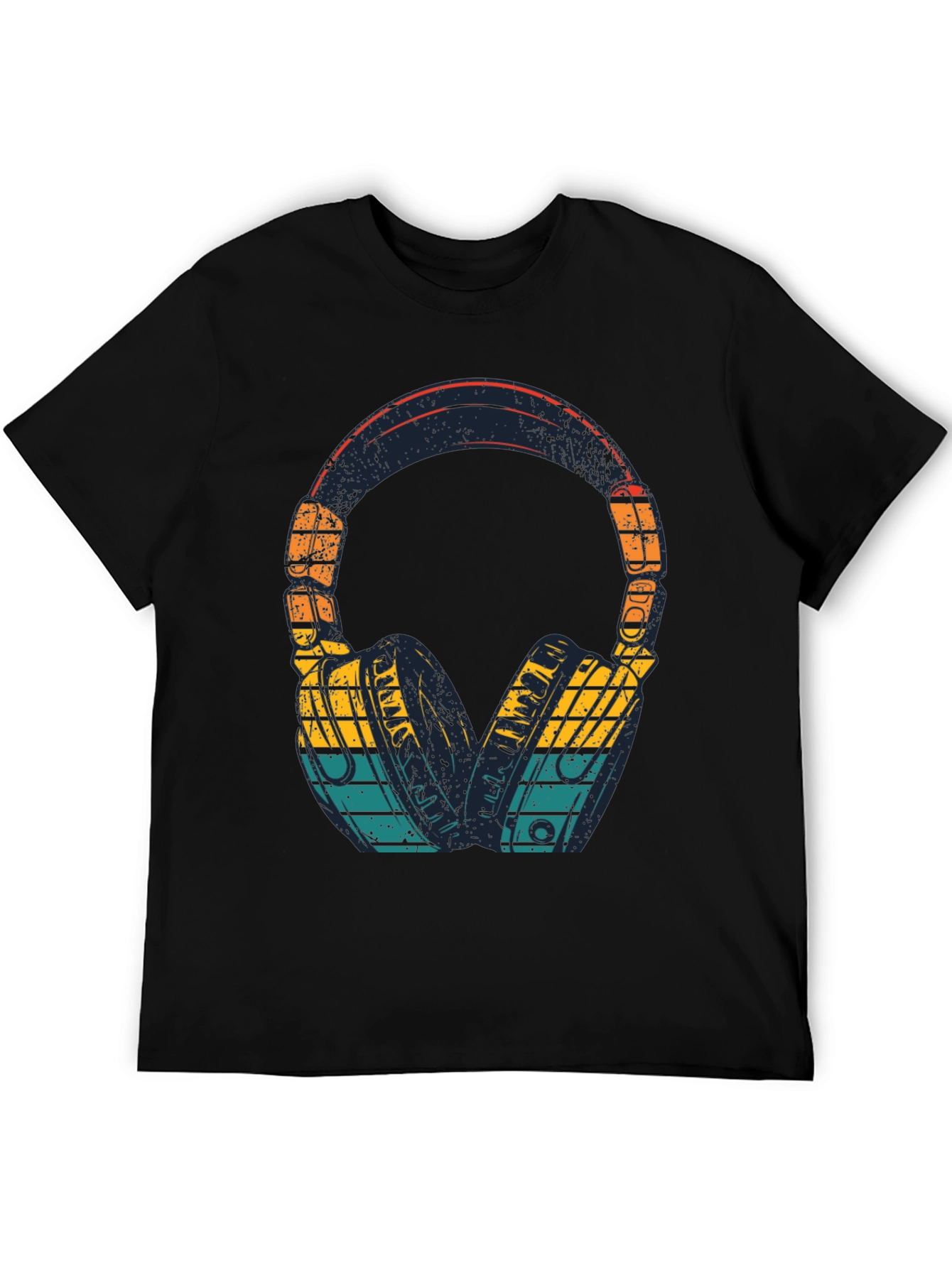 Retro Headphones Graphic Tee - Black Cotton Blend