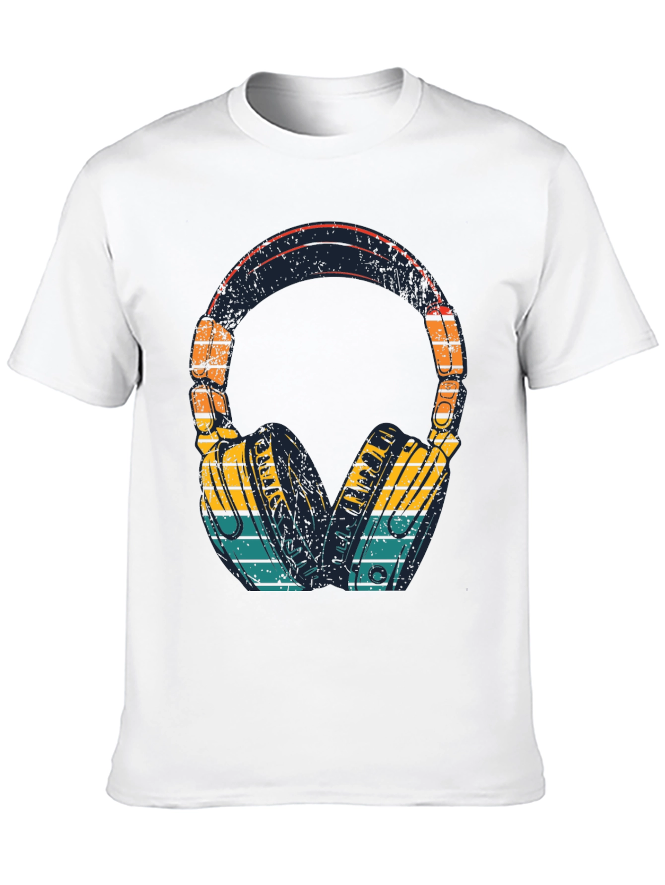Retro Headphones Graphic Tee - Black Cotton Blend