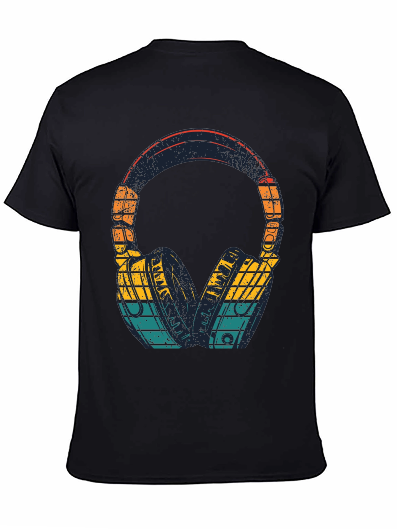 Retro Headphones Graphic Tee - Black Cotton Blend