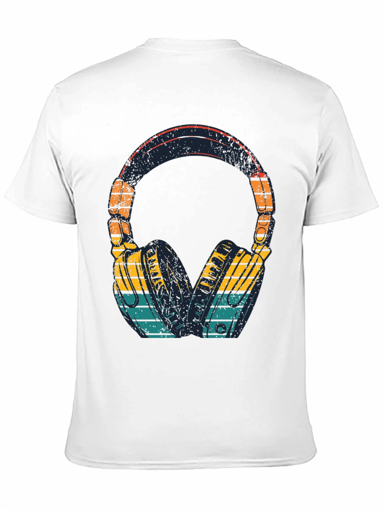 Retro Headphones Graphic Tee - Black Cotton Blend