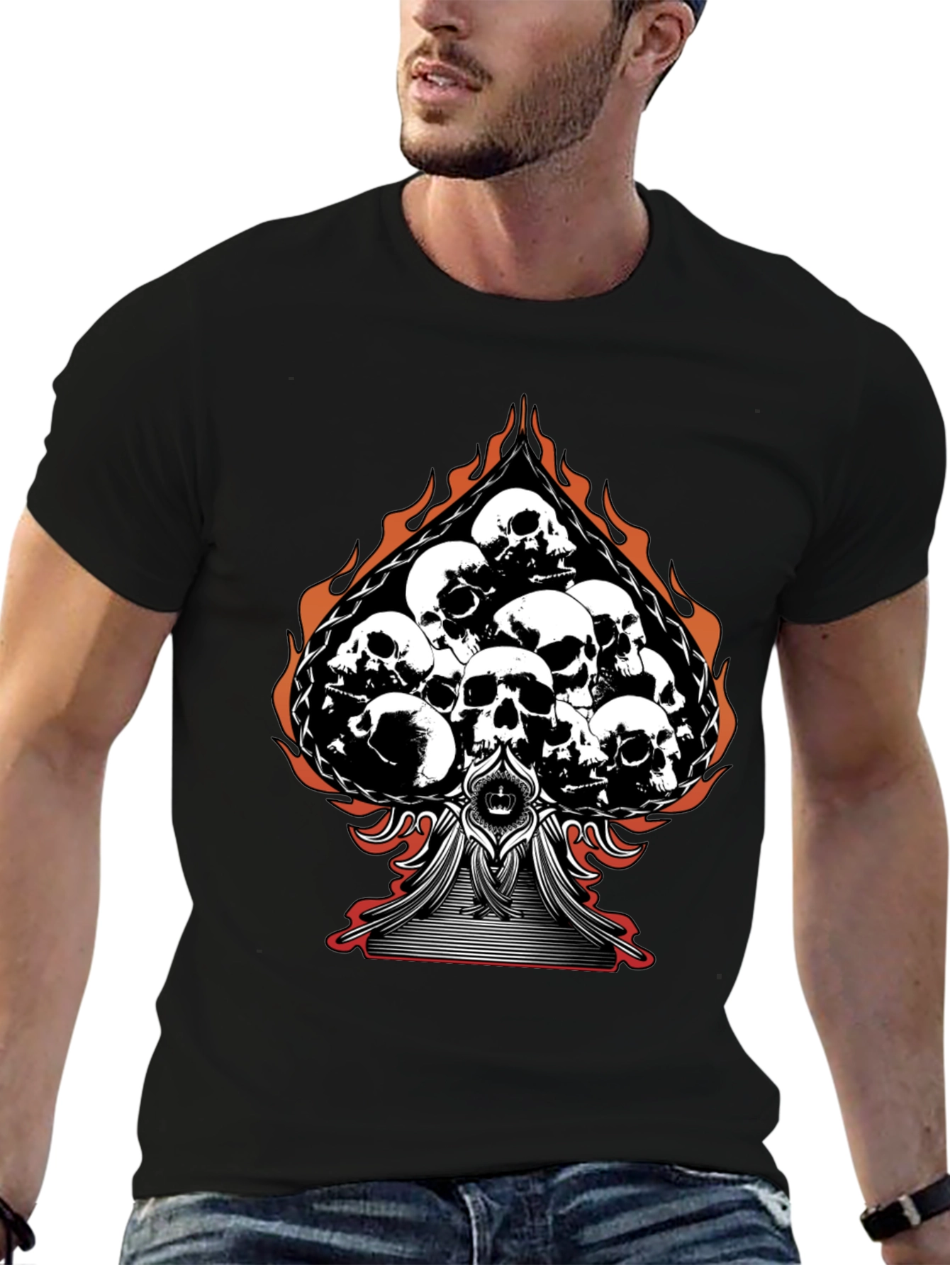 Skull Spade Graphic Tee - Black