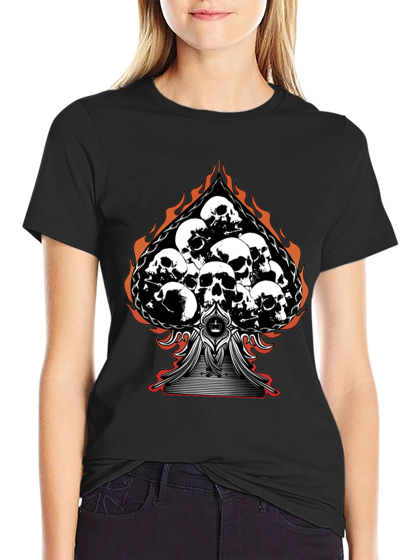 Skull Spade Graphic Tee - Black