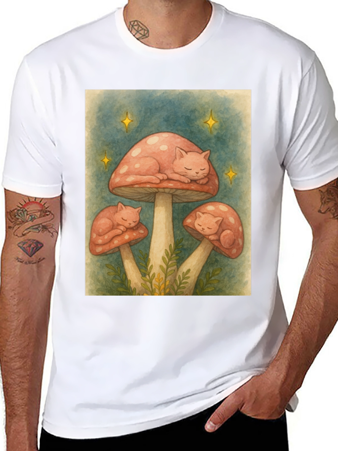 Mushroom Cat Nap Graphic Tee