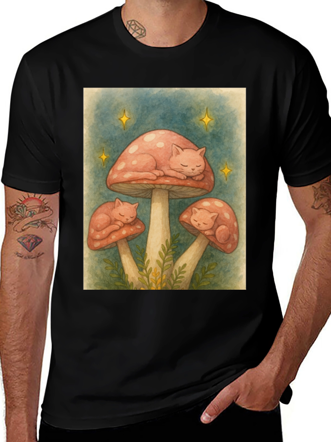 Mushroom Cat Nap Graphic Tee
