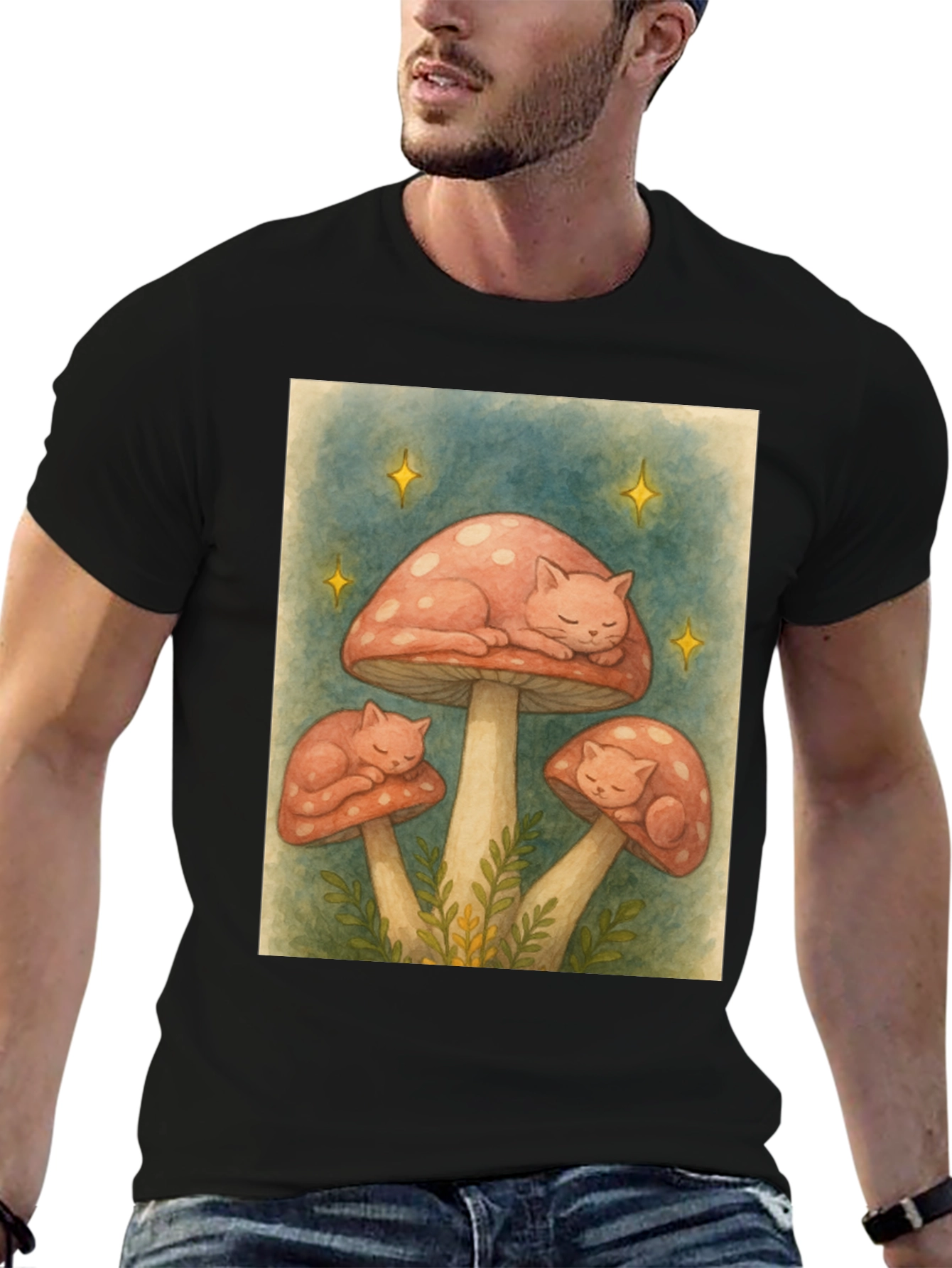 Mushroom Cat Nap Graphic Tee
