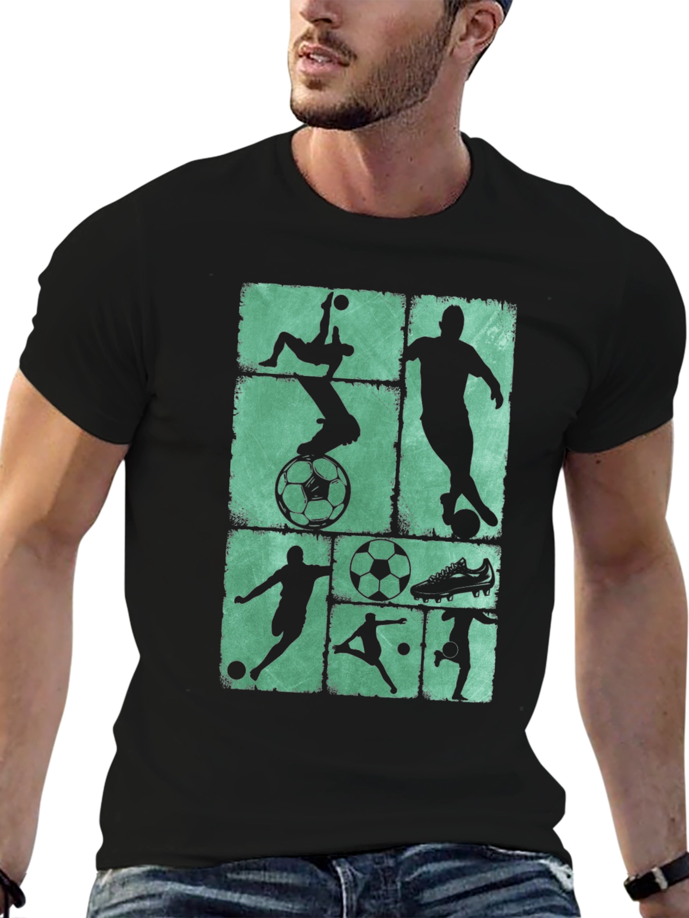 Soccer Silhouette Graphic Tee - Black Cotton Blend