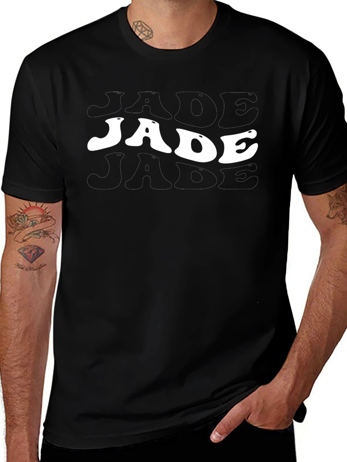 Retro Jade Text Graphic Tee - Black Cotton T-Shirt