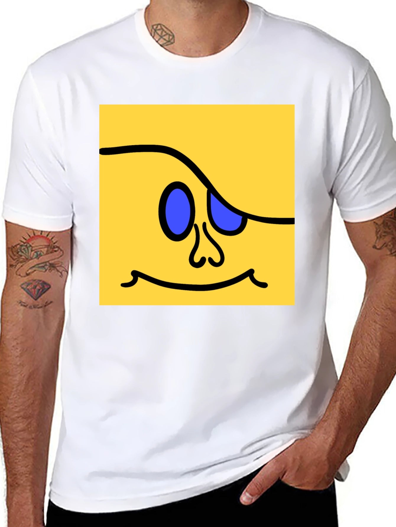 Funky Square Face Graphic Tee - Black Cotton Blend