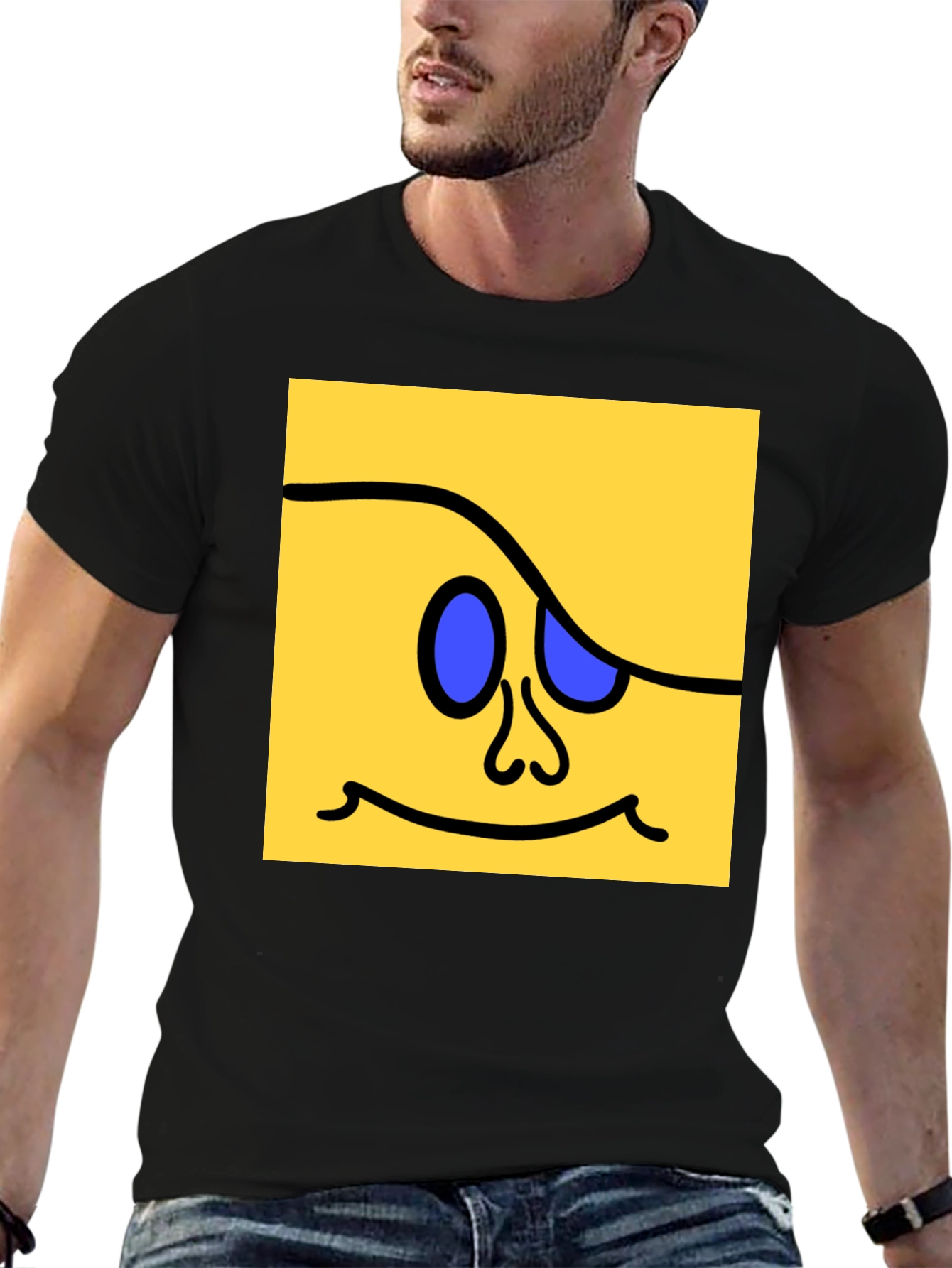 Funky Square Face Graphic Tee - Black Cotton Blend